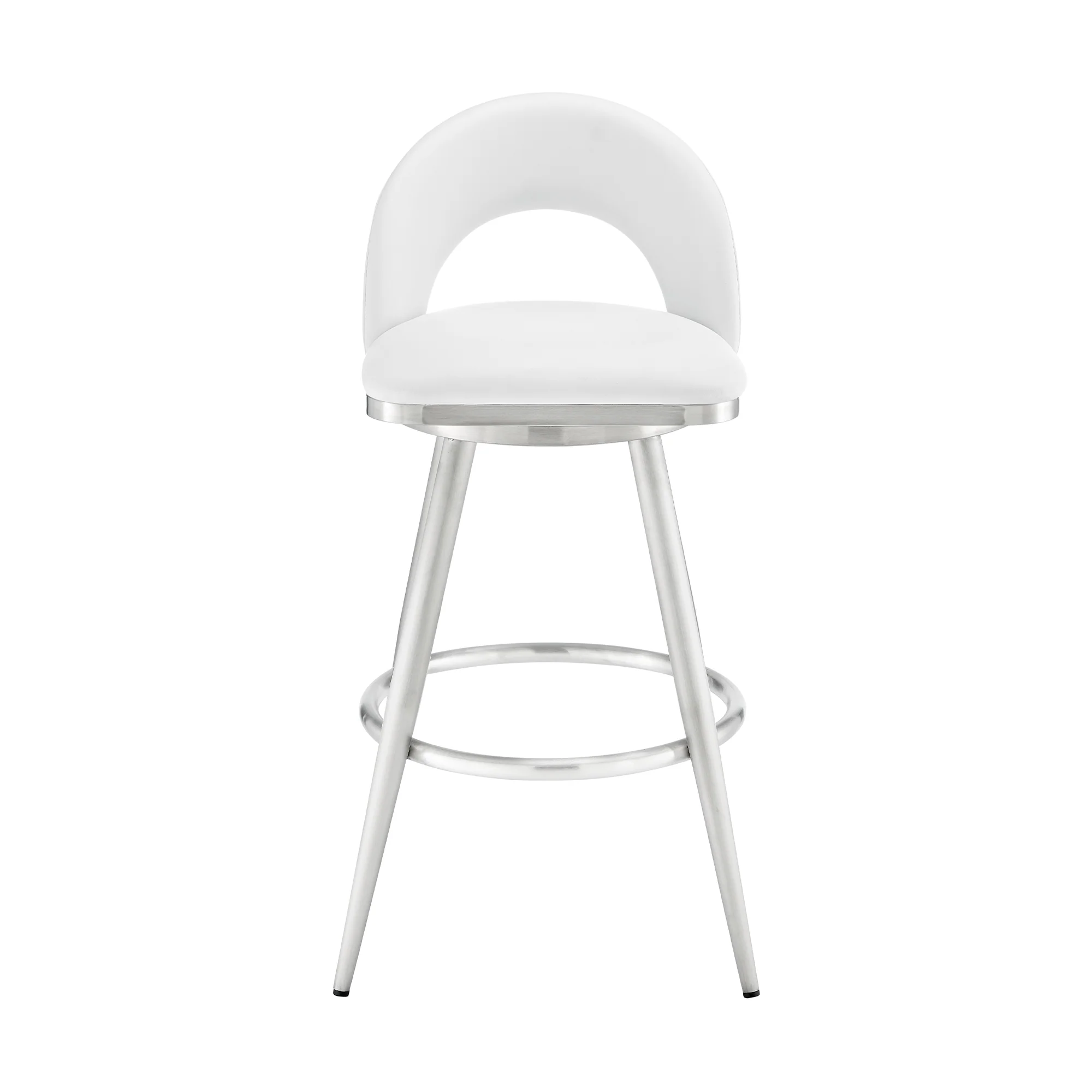 Lottech Swivel Bar Stool in Brushed Stainless Steel with Black Faux Leather By Armen Living - Image 23