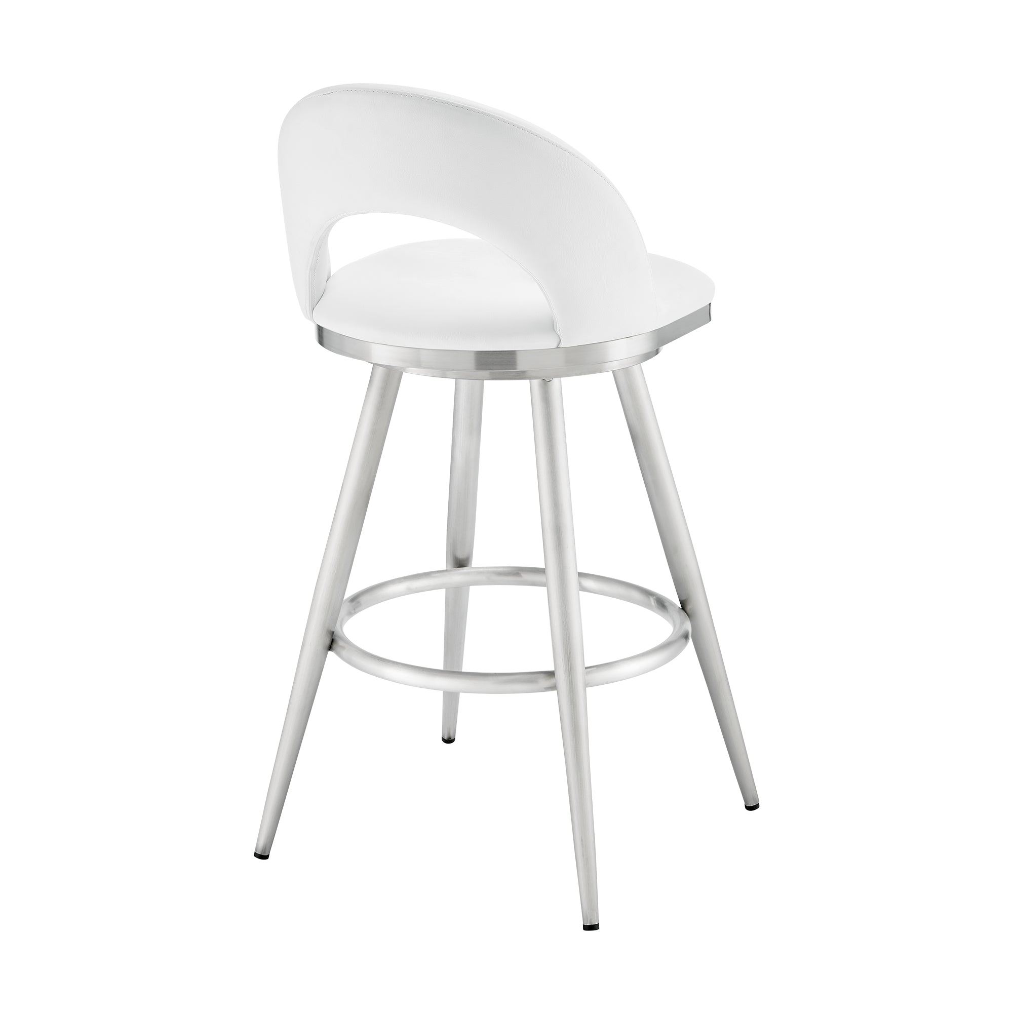 Lottech Swivel Bar Stool in Brushed Stainless Steel with Black Faux Leather By Armen Living - Image 25
