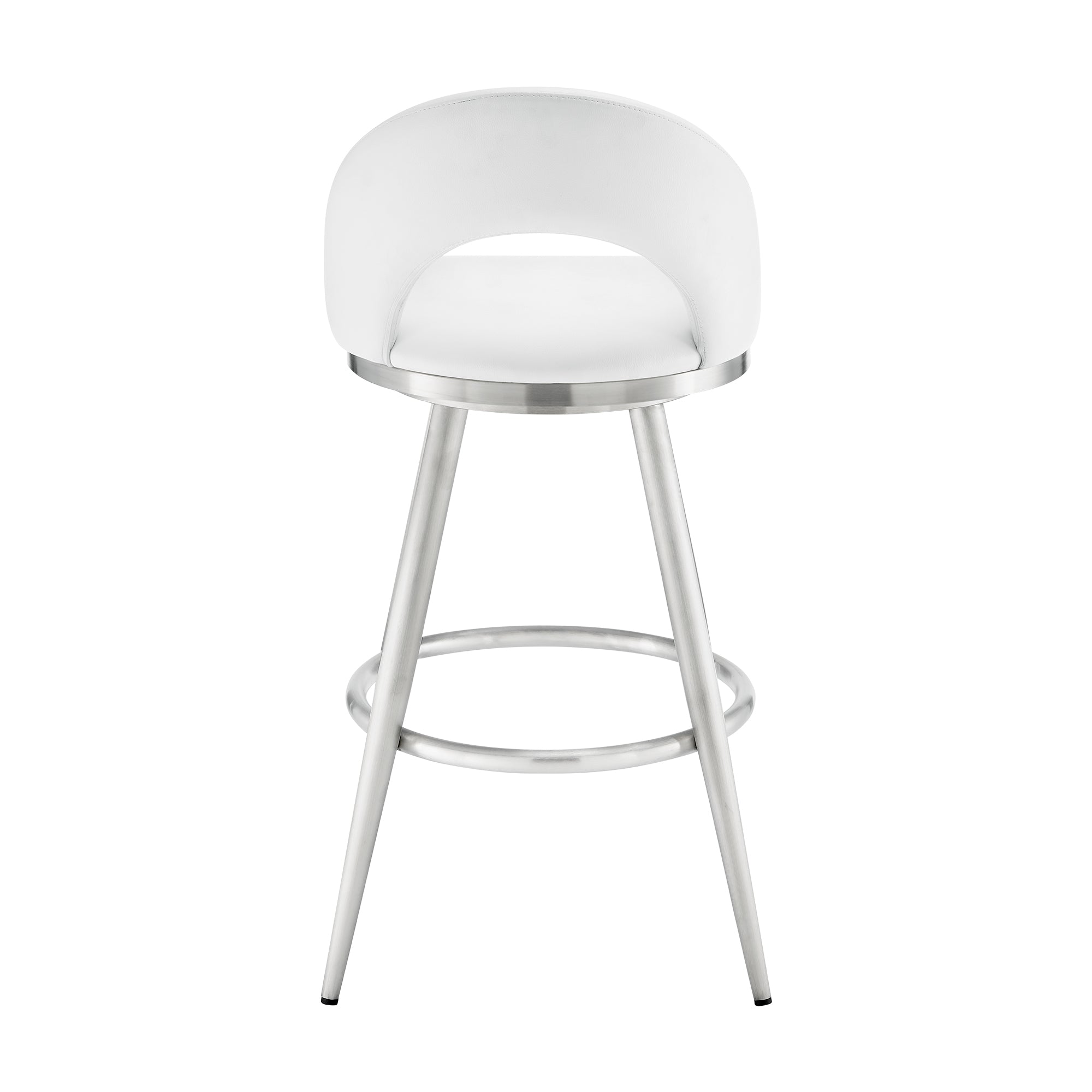 Lottech Swivel Bar Stool in Brushed Stainless Steel with Black Faux Leather By Armen Living - Image 26