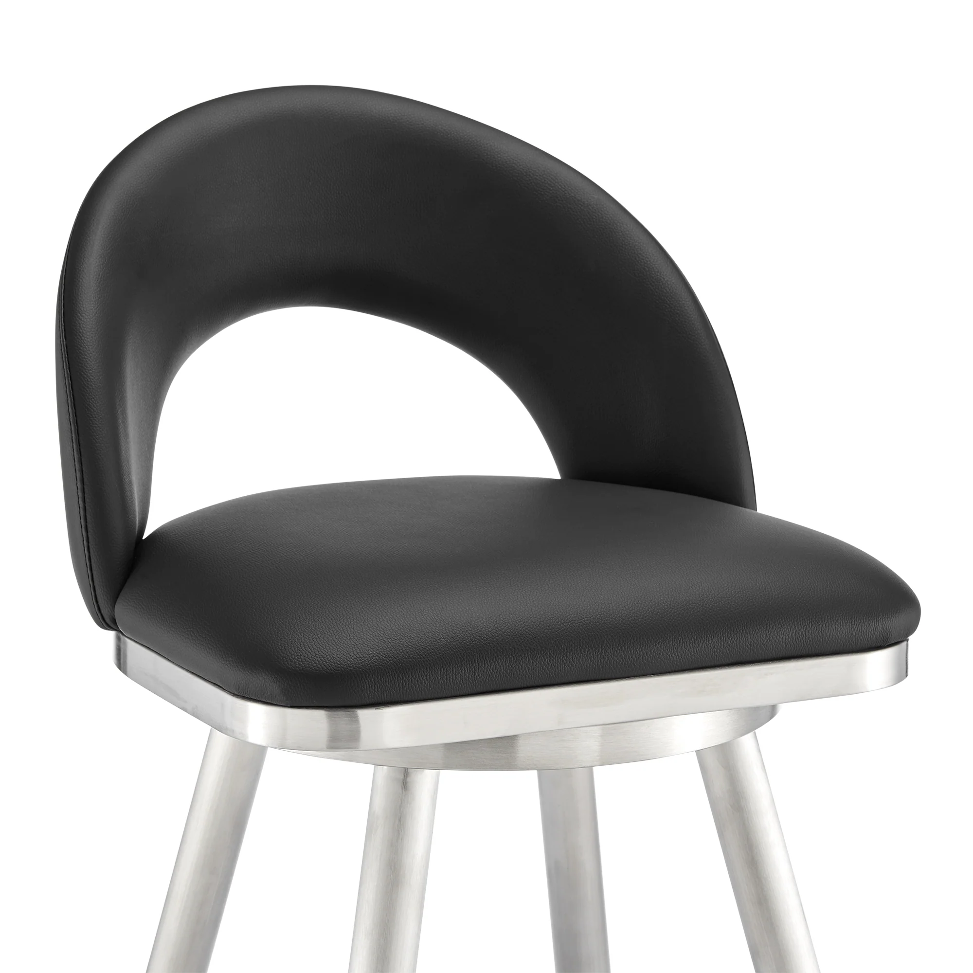 Lottech Swivel Bar Stool in Brushed Stainless Steel with Black Faux Leather By Armen Living - Image 7