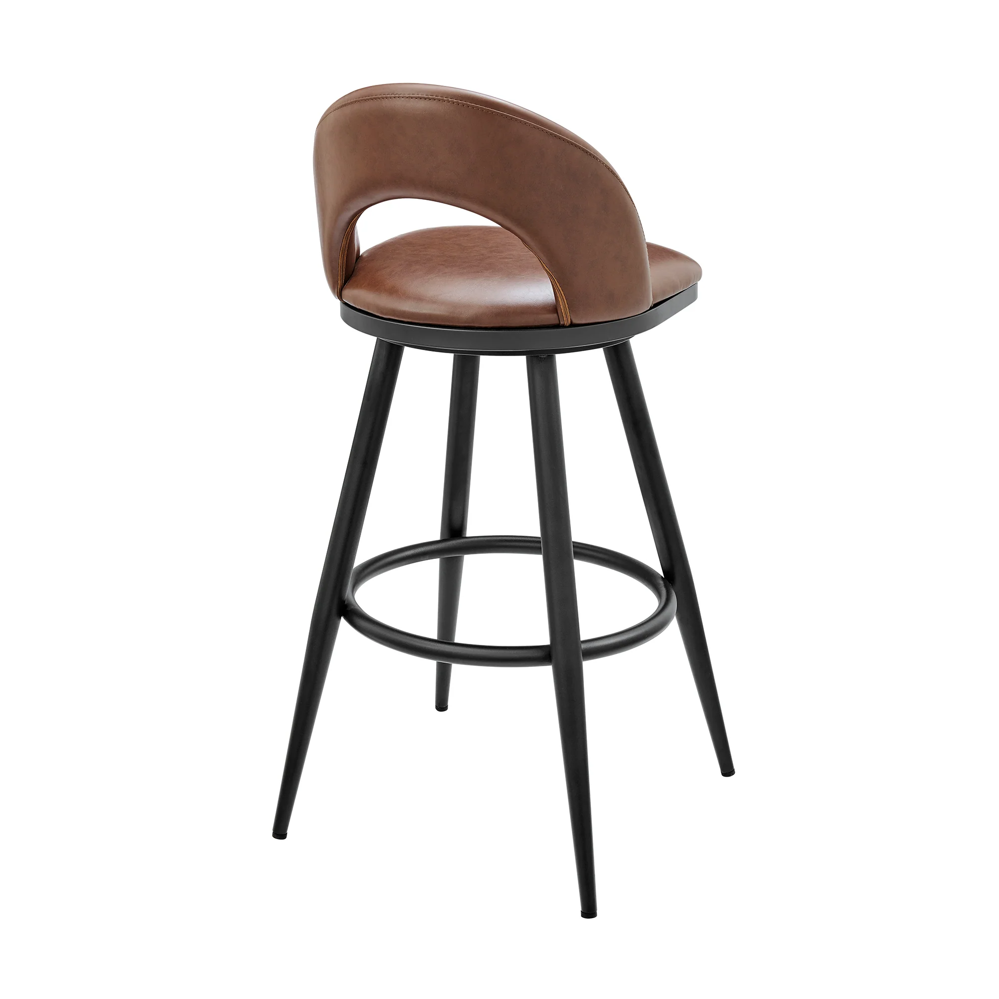 Lottech Swivel Counter Stool in Black Metal and Grey Faux Leather By Armen Living - Image 15