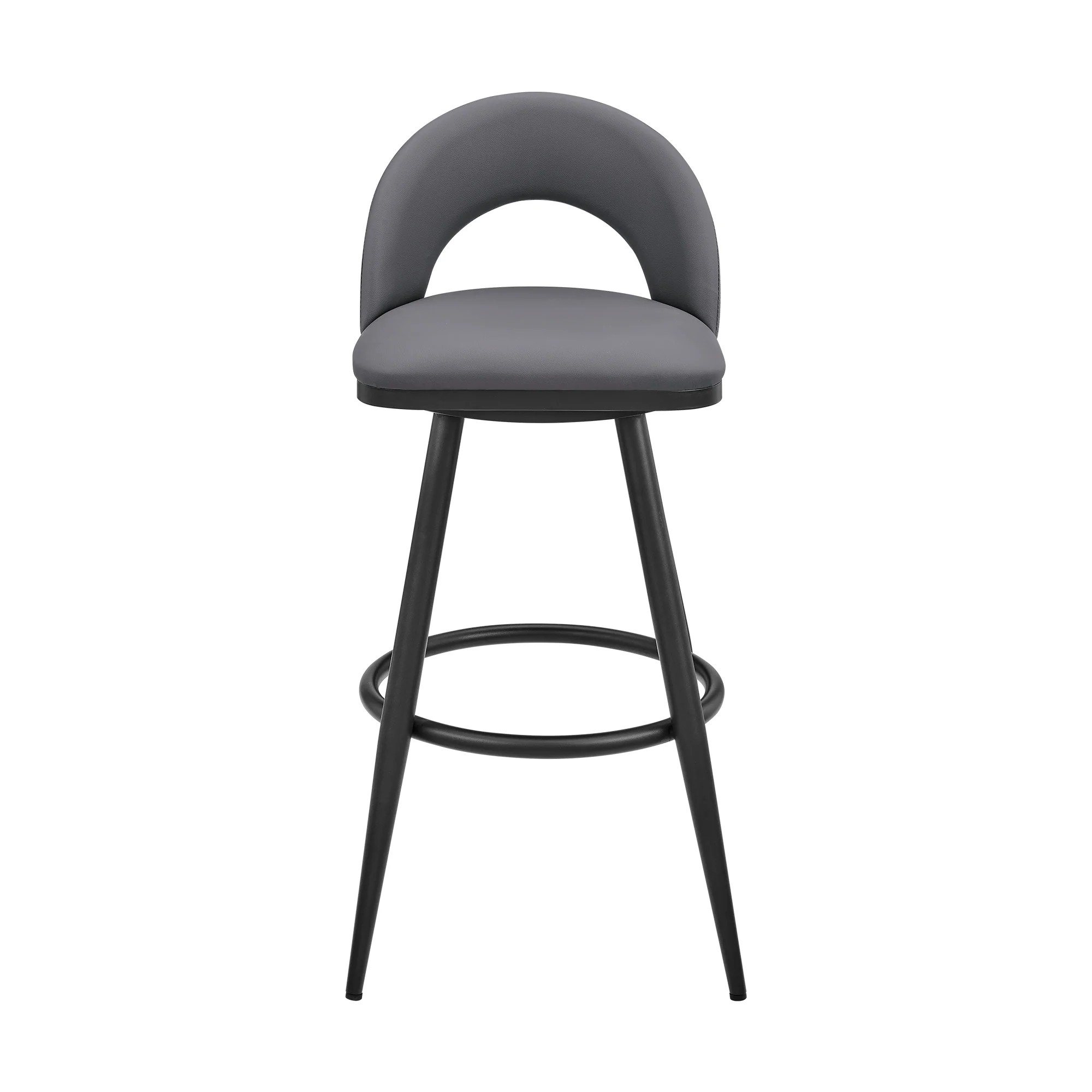 Lottech Swivel Counter Stool in Black Metal and Grey Faux Leather By Armen Living - Image 3