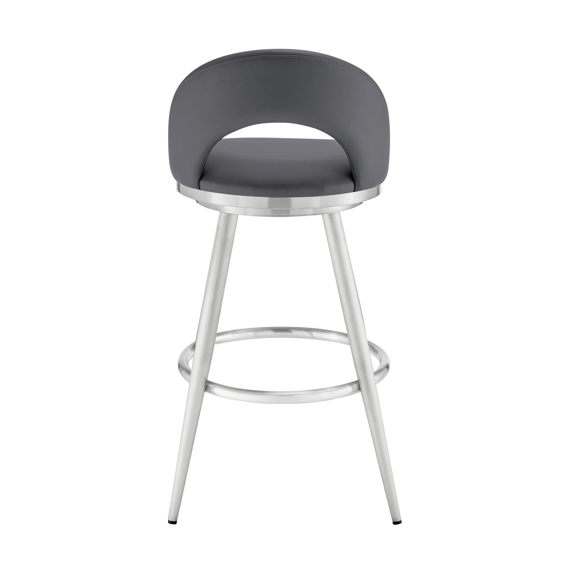 Lottech Swivel Counter Stool in Brushed Stainless Steel and Black Faux Leather By Armen Living - Image 16