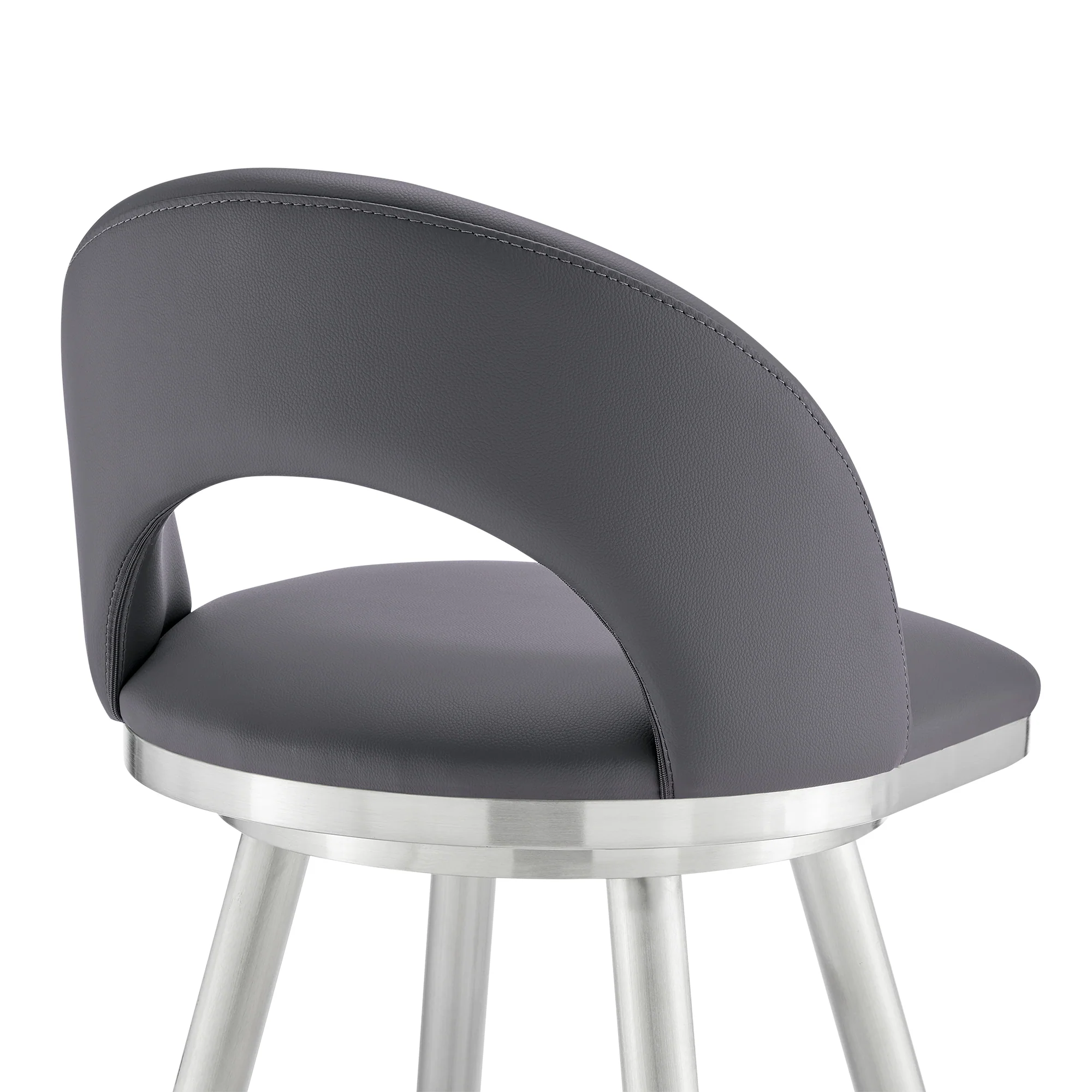 Lottech Swivel Counter Stool in Brushed Stainless Steel and Black Faux Leather By Armen Living - Image 20