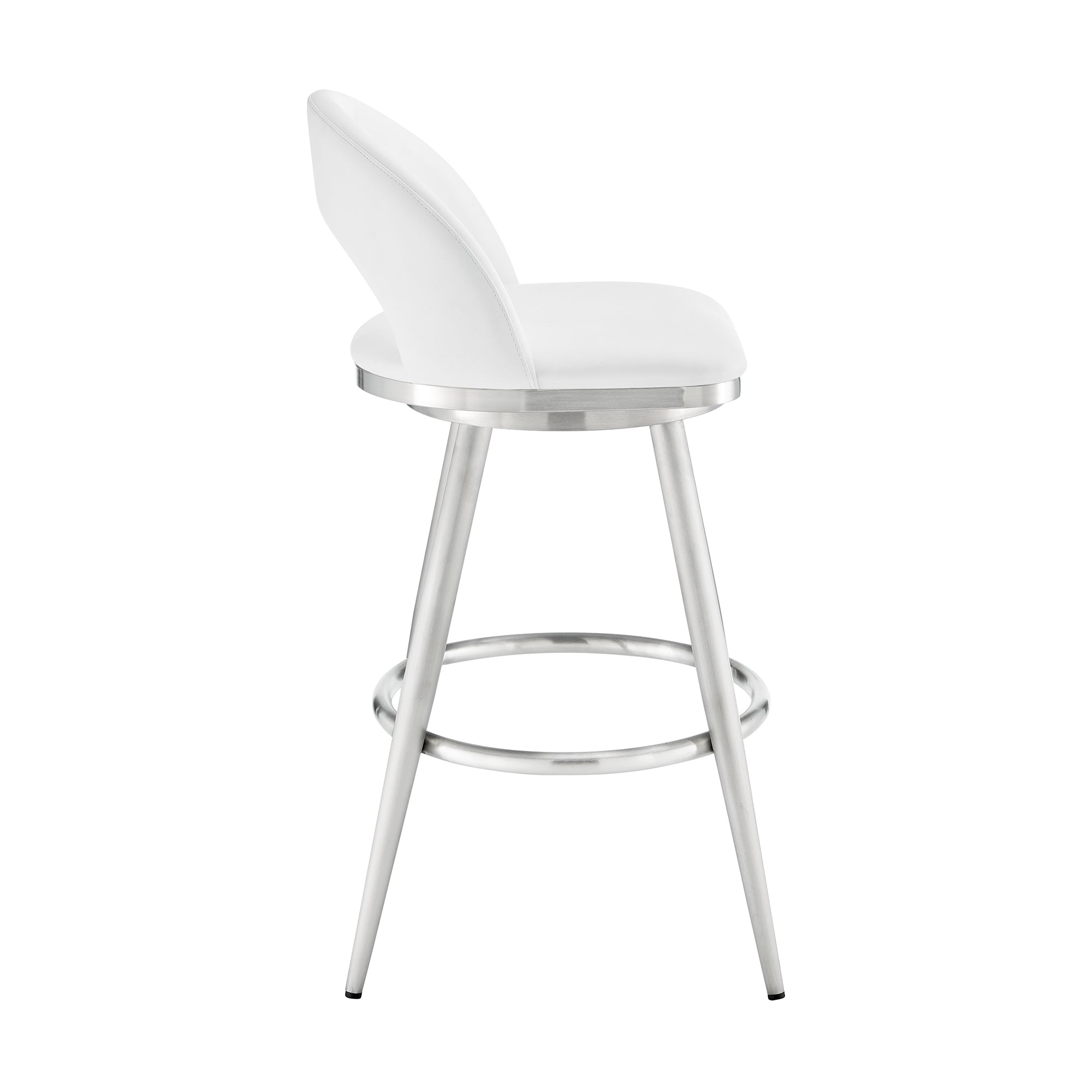 Lottech Swivel Counter Stool in Brushed Stainless Steel and Black Faux Leather By Armen Living - Image 24