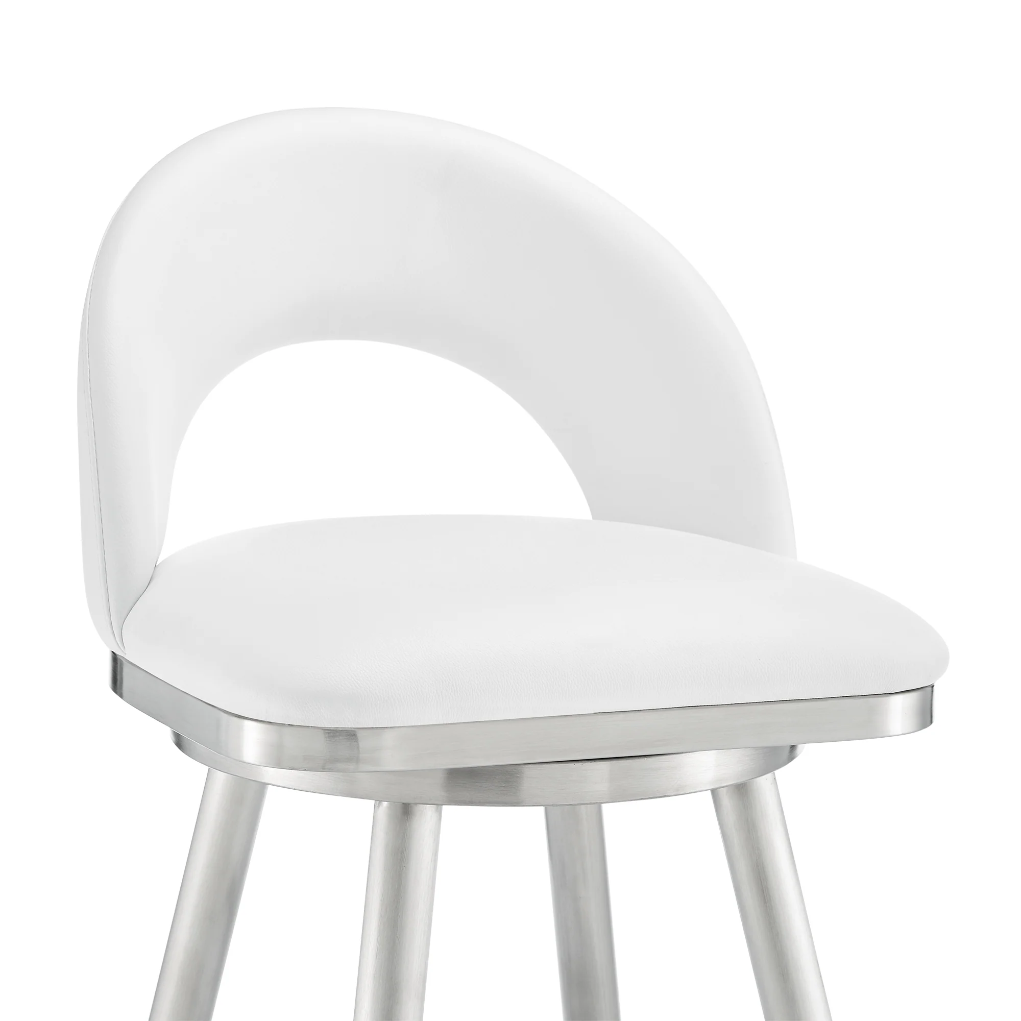 Lottech Swivel Counter Stool in Brushed Stainless Steel and Black Faux Leather By Armen Living - Image 27
