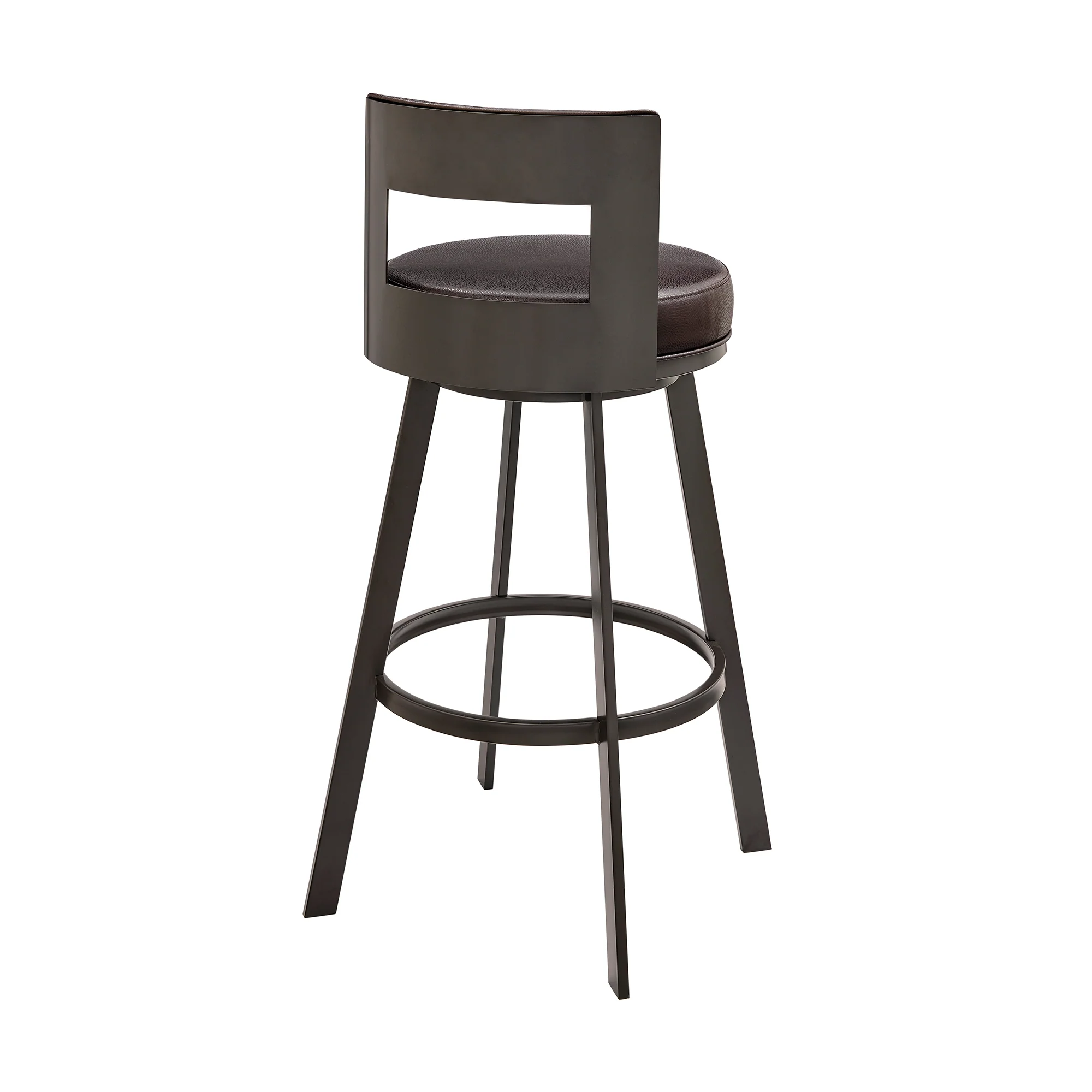 Lynof Swivel Bar Stool in Black Metal with Light Grey Faux Leather By Armen Living - Image 15