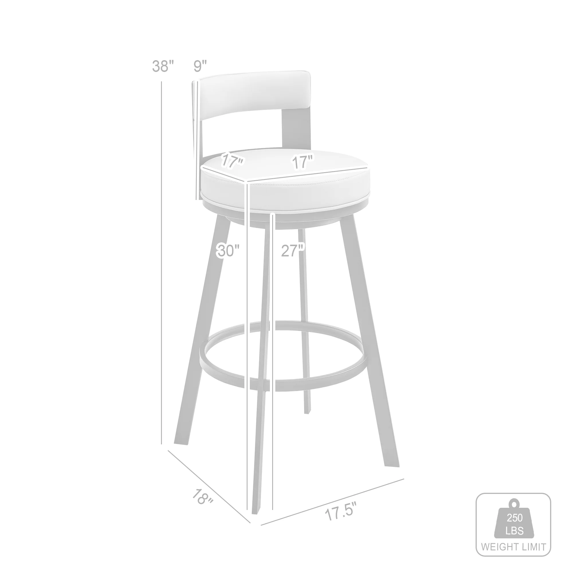 Lynof Swivel Bar Stool in Black Metal with Light Grey Faux Leather By Armen Living - Image 19