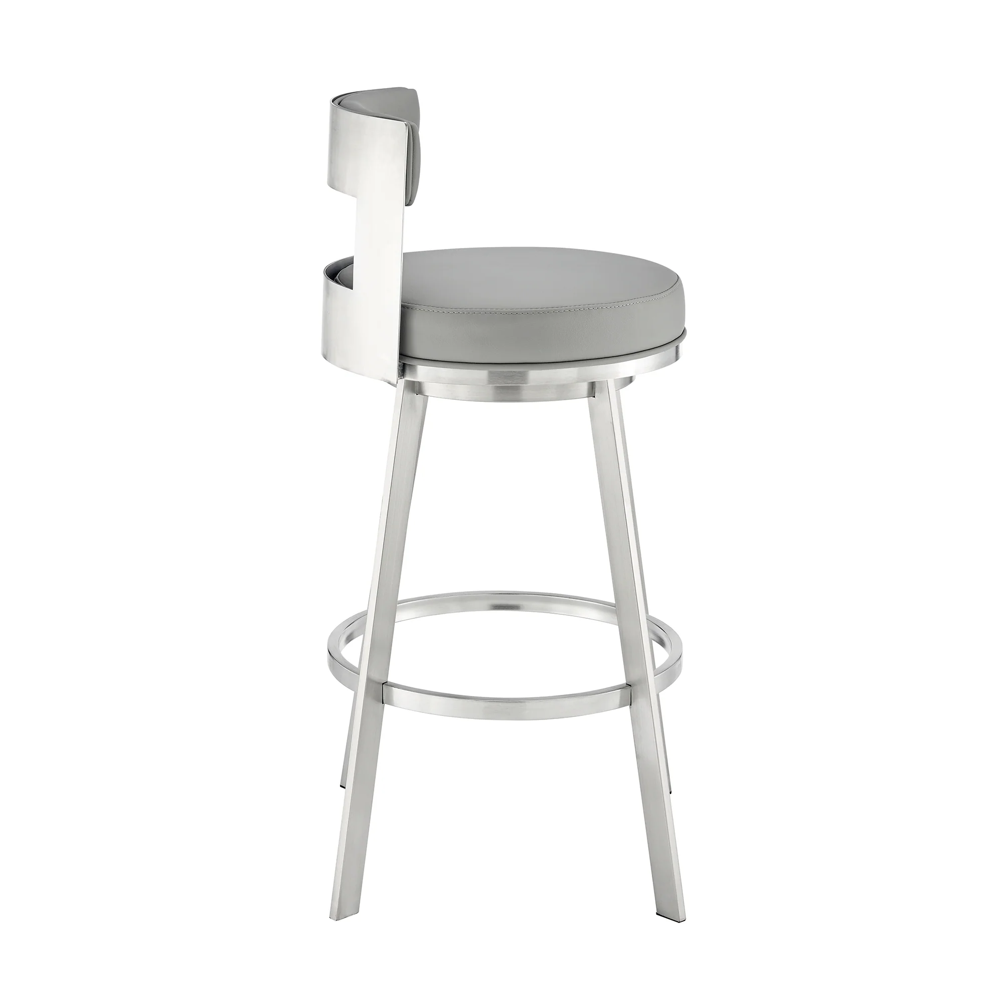 Lynof Swivel Bar Stool in Brushed Stainless Steel with Black Faux Leather By Armen Living - Image 14