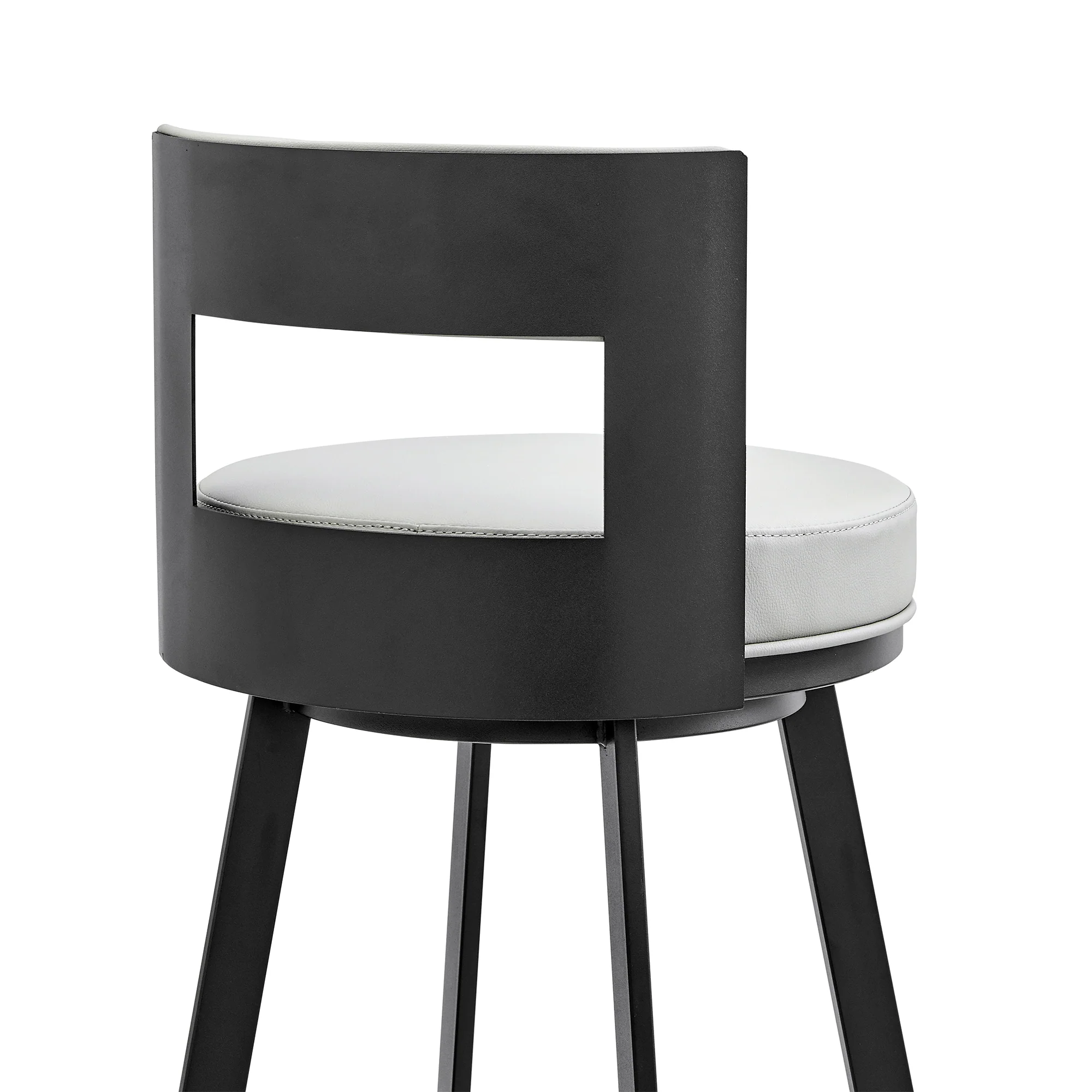Lynof Swivel Counter Stool in Black Metal with Light Grey Faux Leather By Armen Living - Image 10