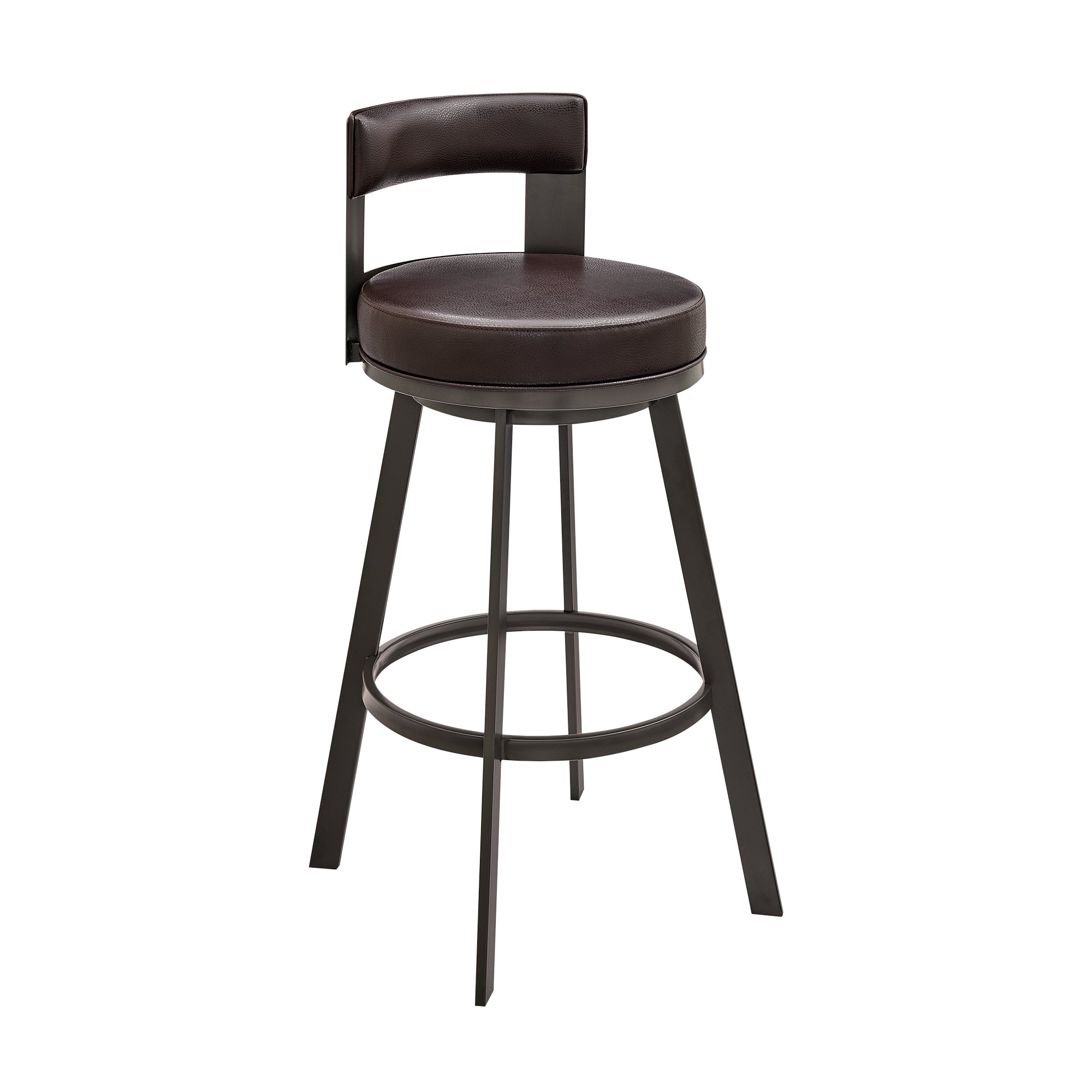 Lynof Swivel Counter Stool in Black Metal with Light Grey Faux Leather By Armen Living - Image 12