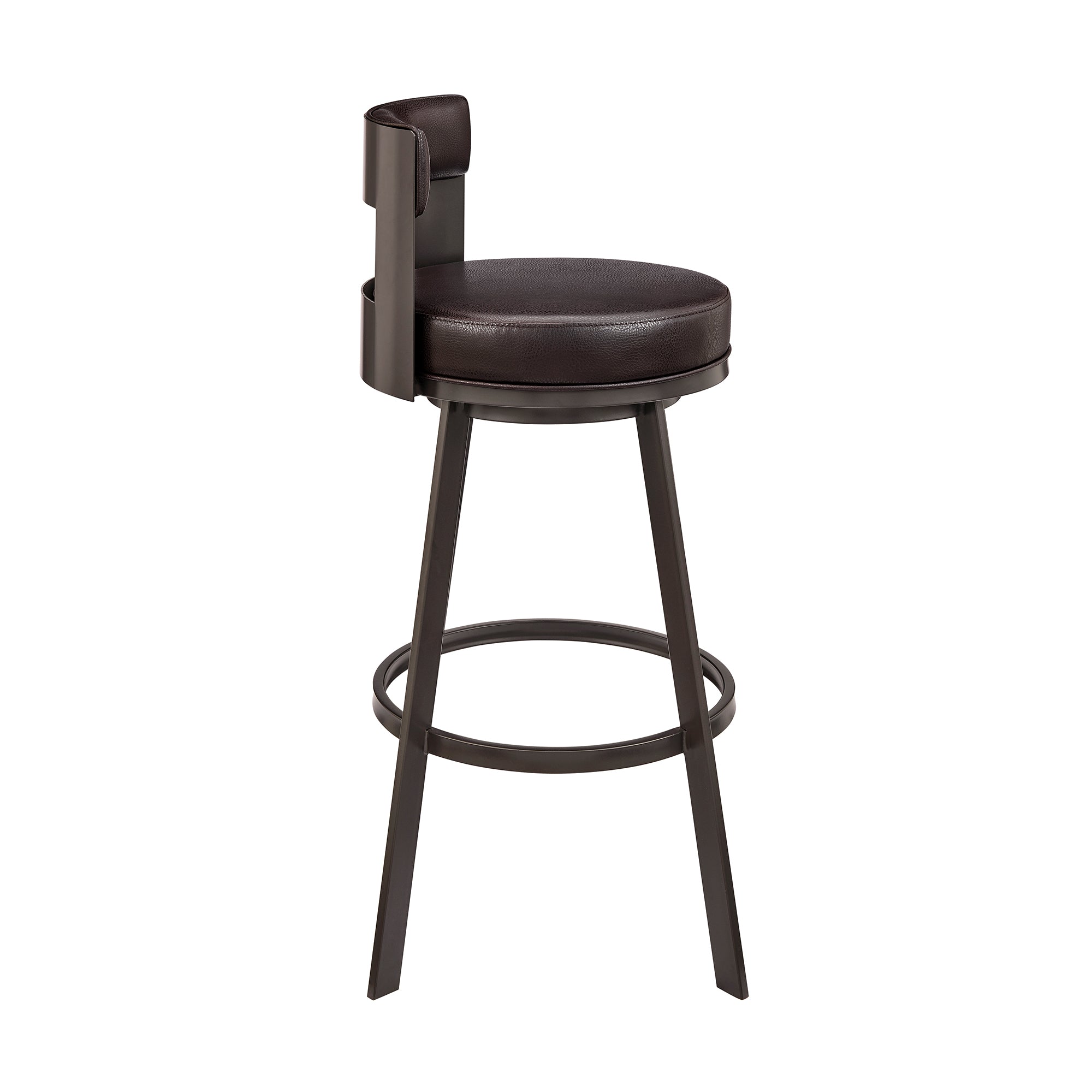 Lynof Swivel Counter Stool in Black Metal with Light Grey Faux Leather By Armen Living - Image 14