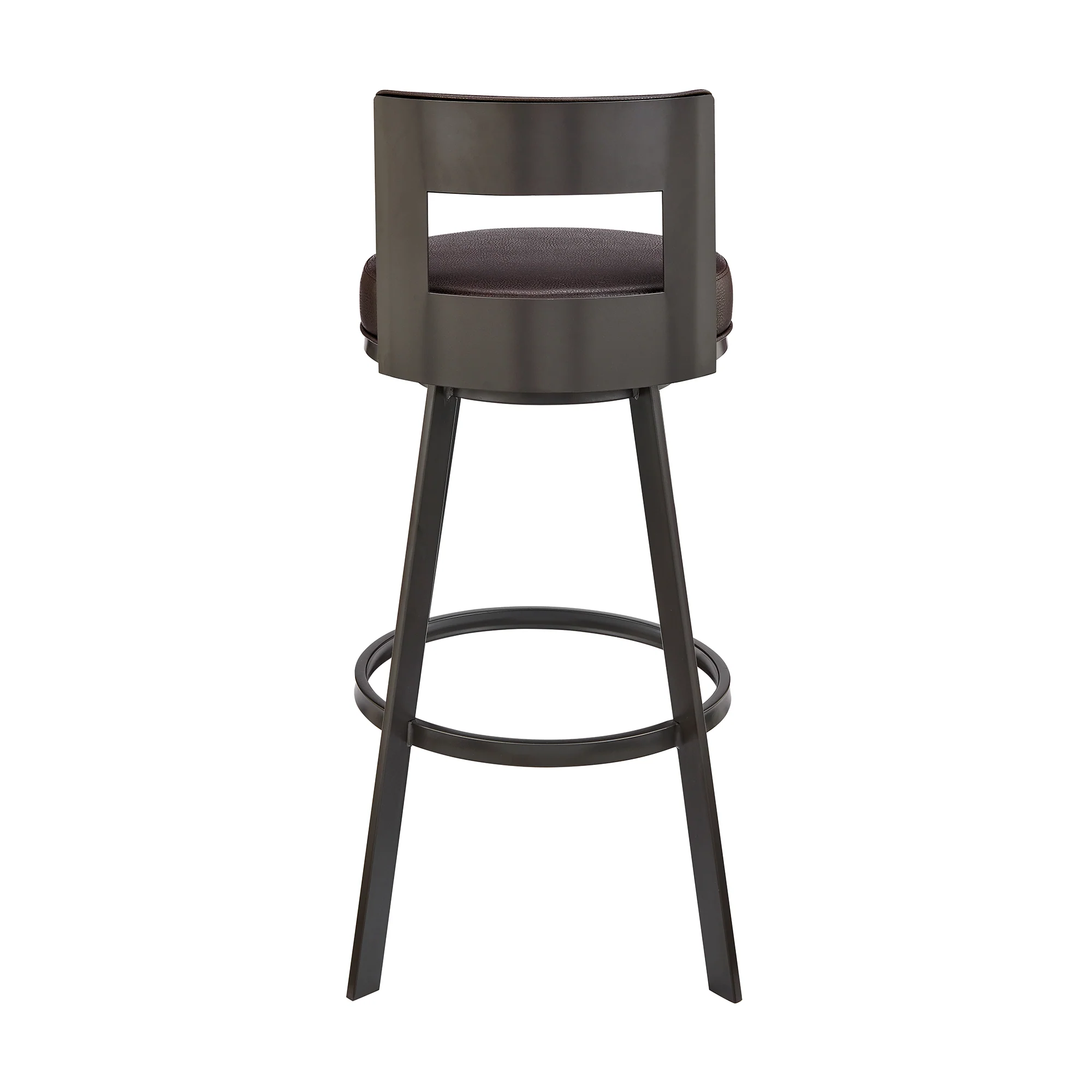 Lynof Swivel Counter Stool in Black Metal with Light Grey Faux Leather By Armen Living - Image 16