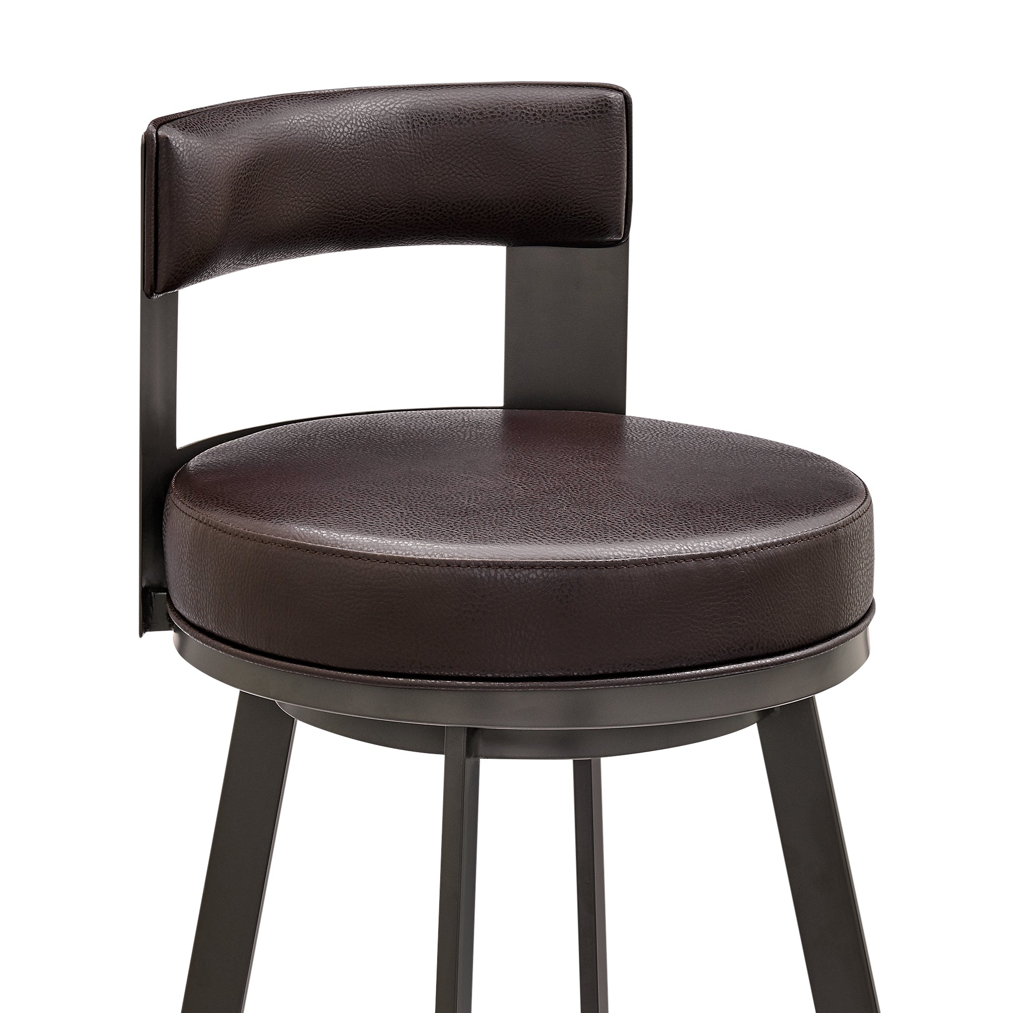 Lynof Swivel Counter Stool in Black Metal with Light Grey Faux Leather By Armen Living - Image 17