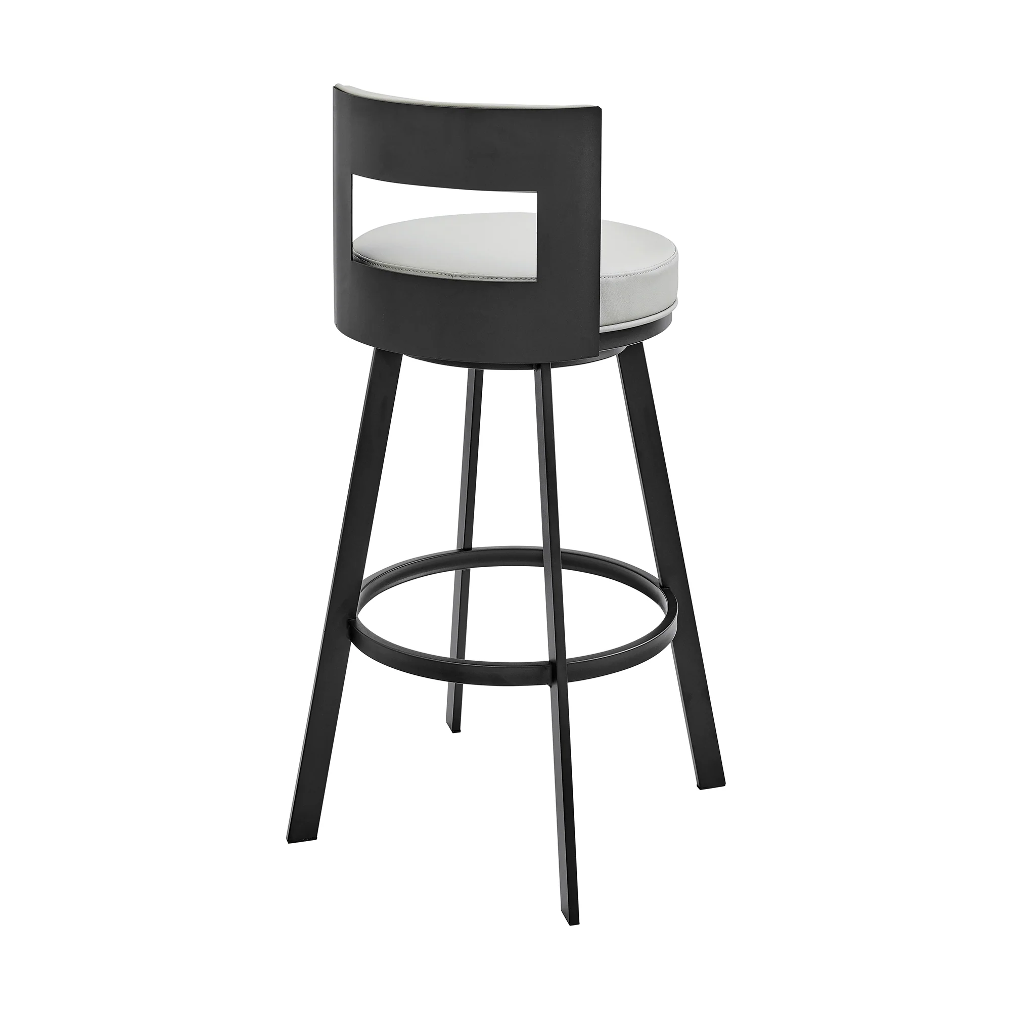 Lynof Swivel Counter Stool in Black Metal with Light Grey Faux Leather By Armen Living - Image 5