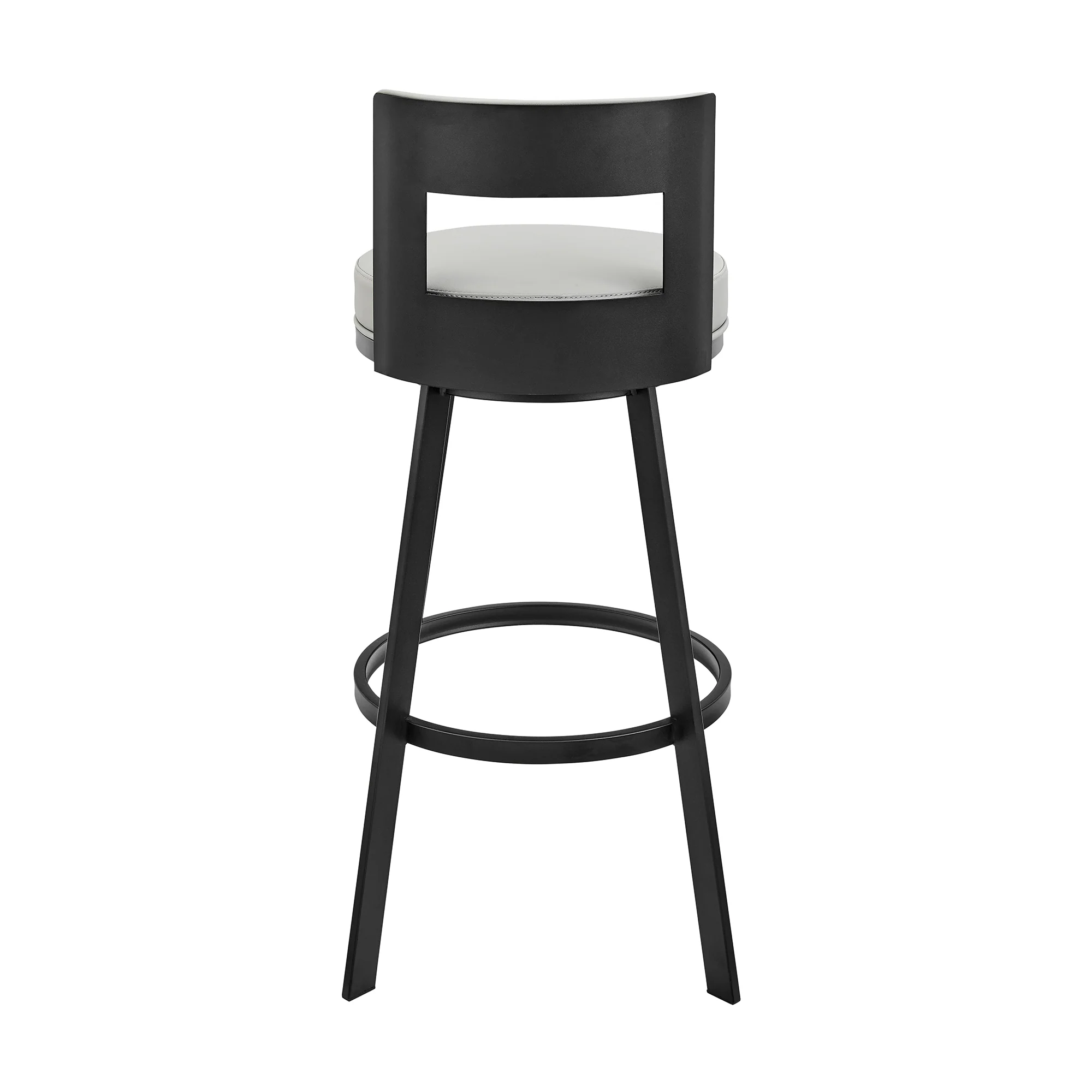 Lynof Swivel Counter Stool in Black Metal with Light Grey Faux Leather By Armen Living - Image 6