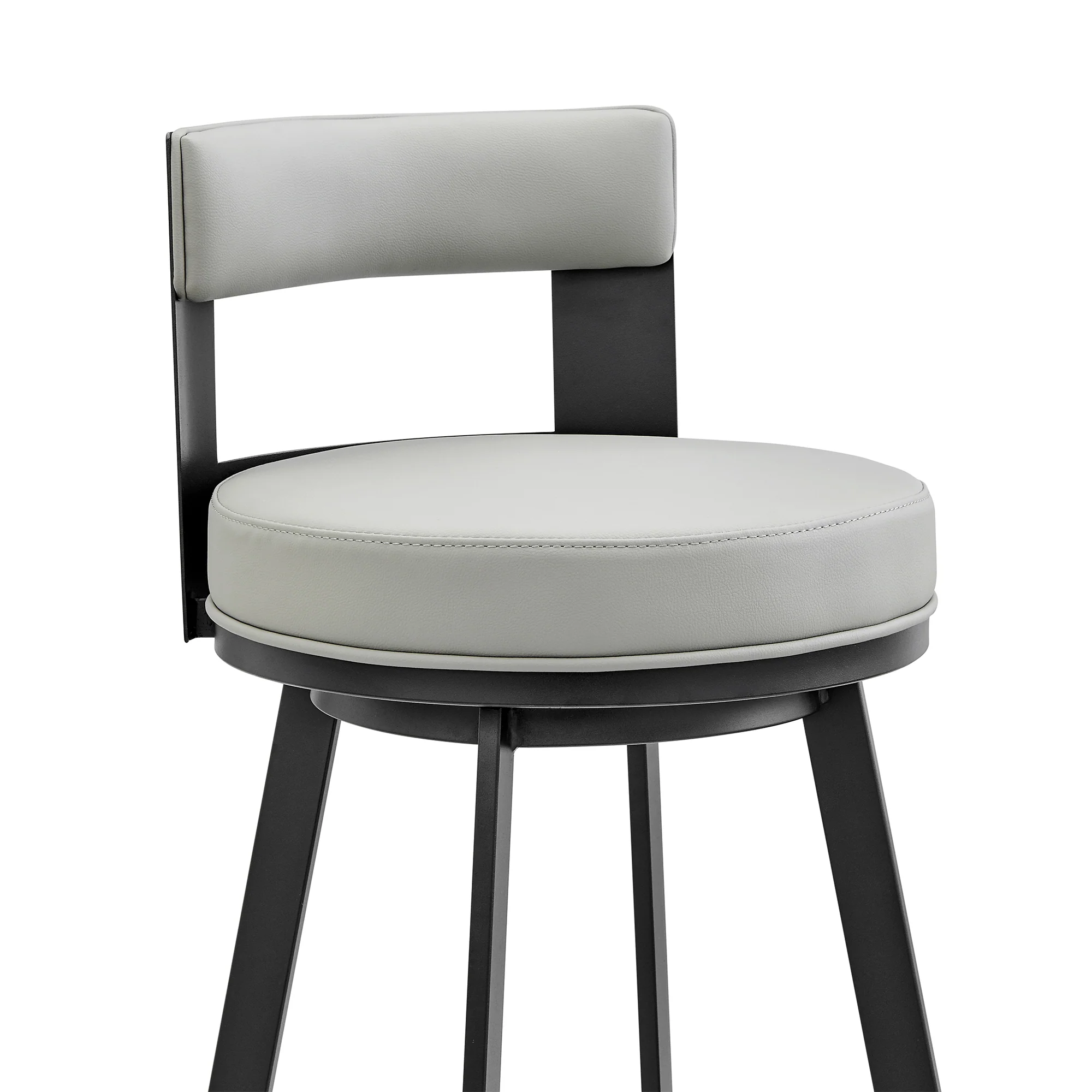 Lynof Swivel Counter Stool in Black Metal with Light Grey Faux Leather By Armen Living - Image 7