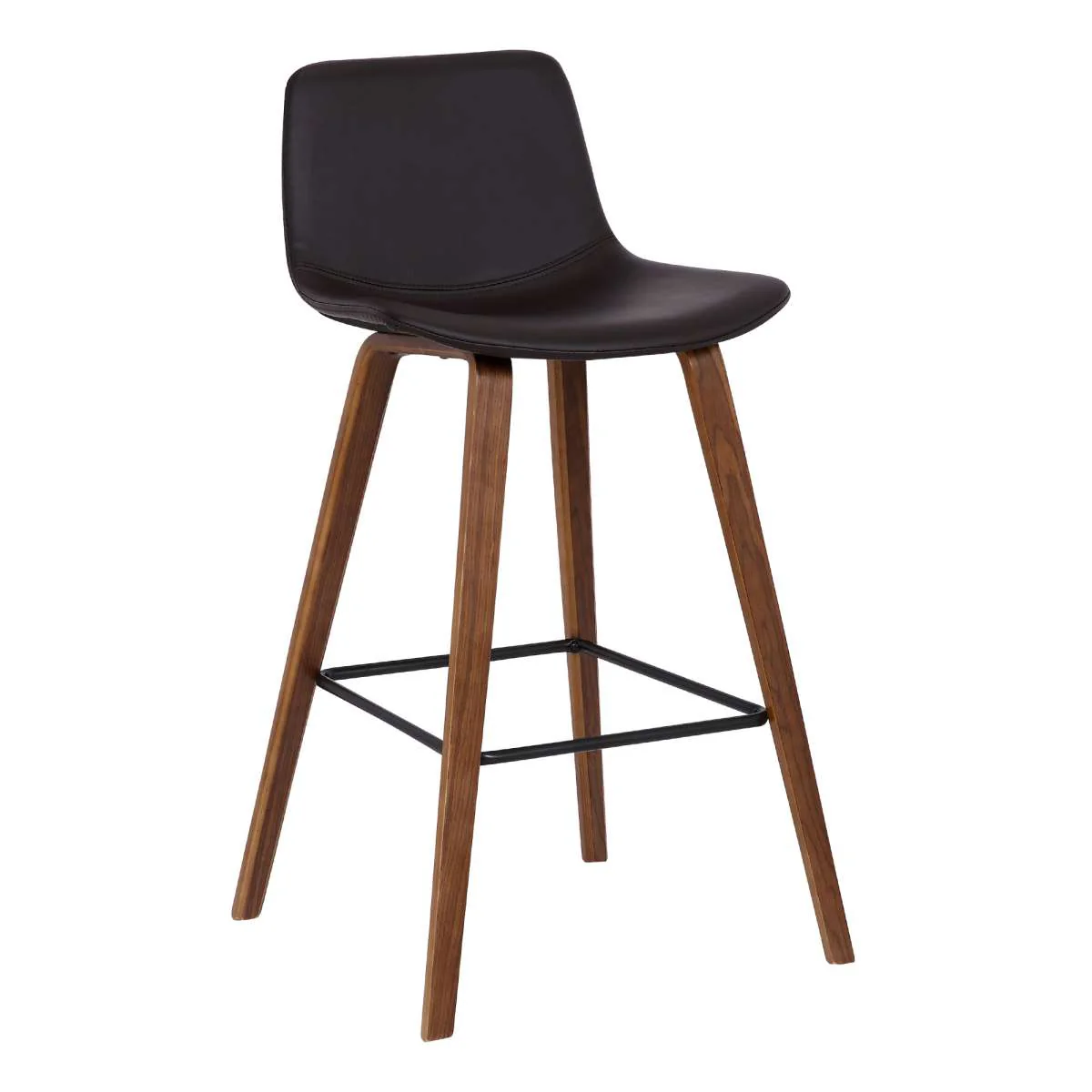 Maddie Contemporary Barstool in Walnut Wood Finish and Brown Faux Leather By Armen Living - Image 2