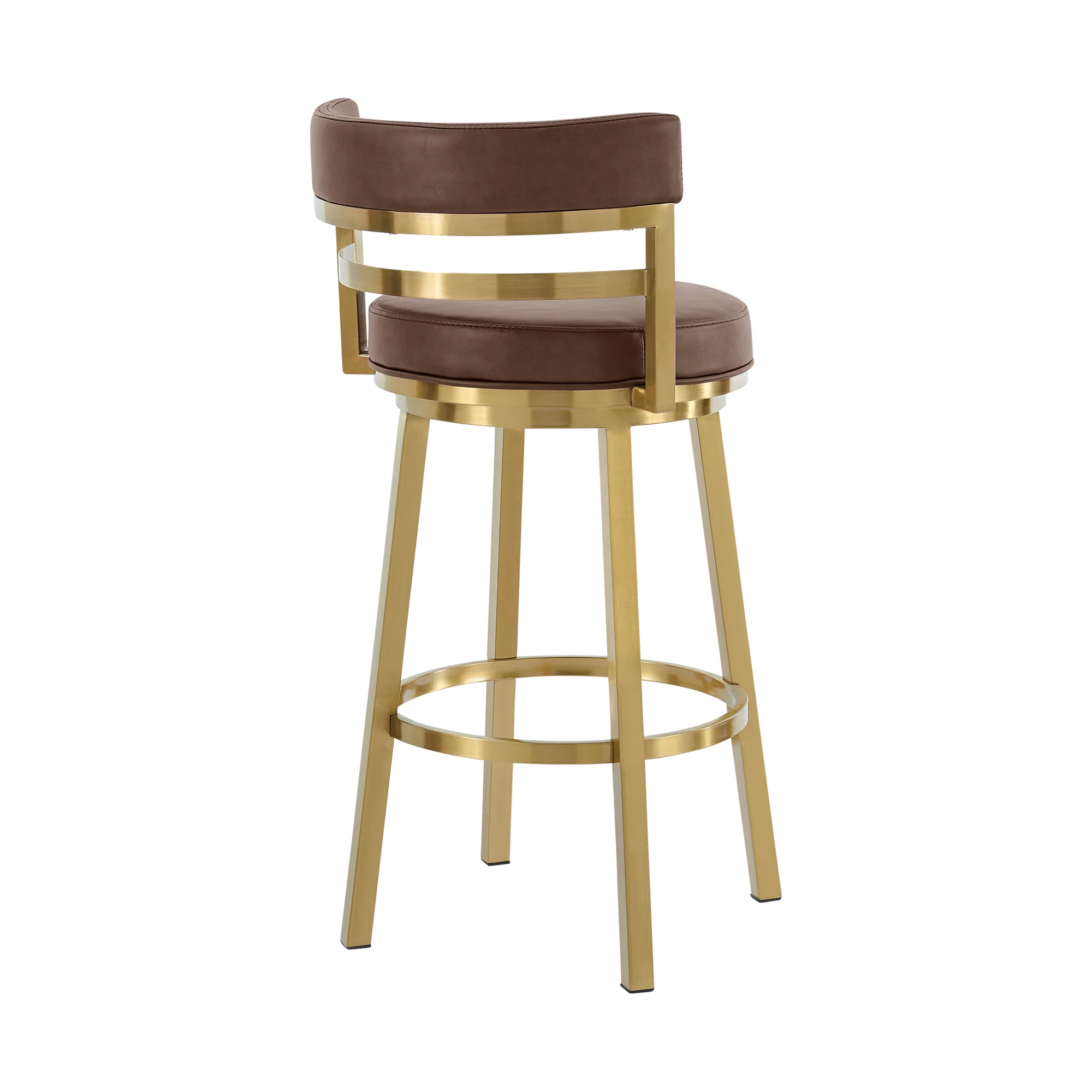 Madrid 30" Swivel Bar Stool in Gold Brushed Stainless Steel with Vintage Coffee Faux Leather By Armen Living - Image 4