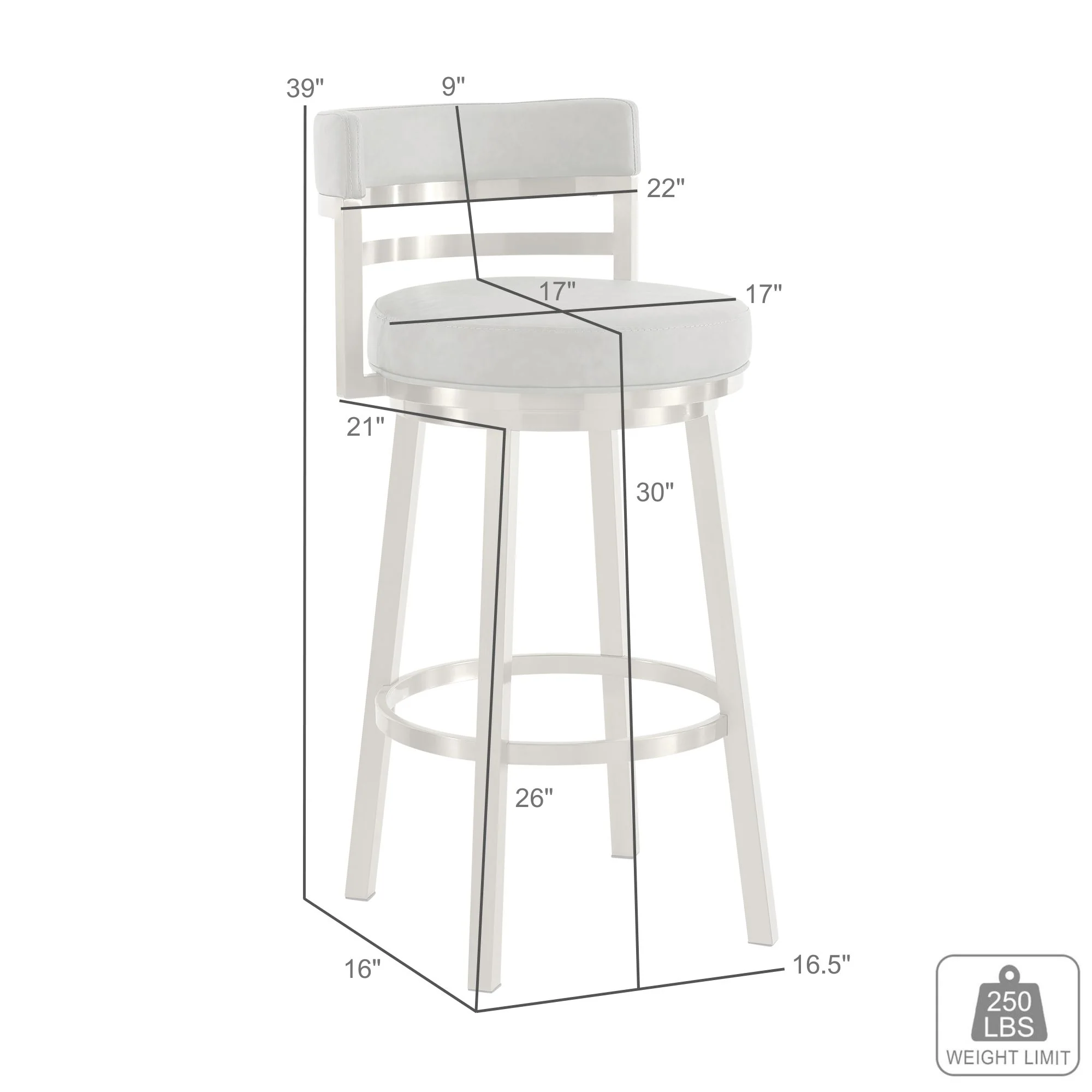 Madrid 30" Swivel Bar Stool in Gold Brushed Stainless Steel with Vintage Coffee Faux Leather By Armen Living - Image 9