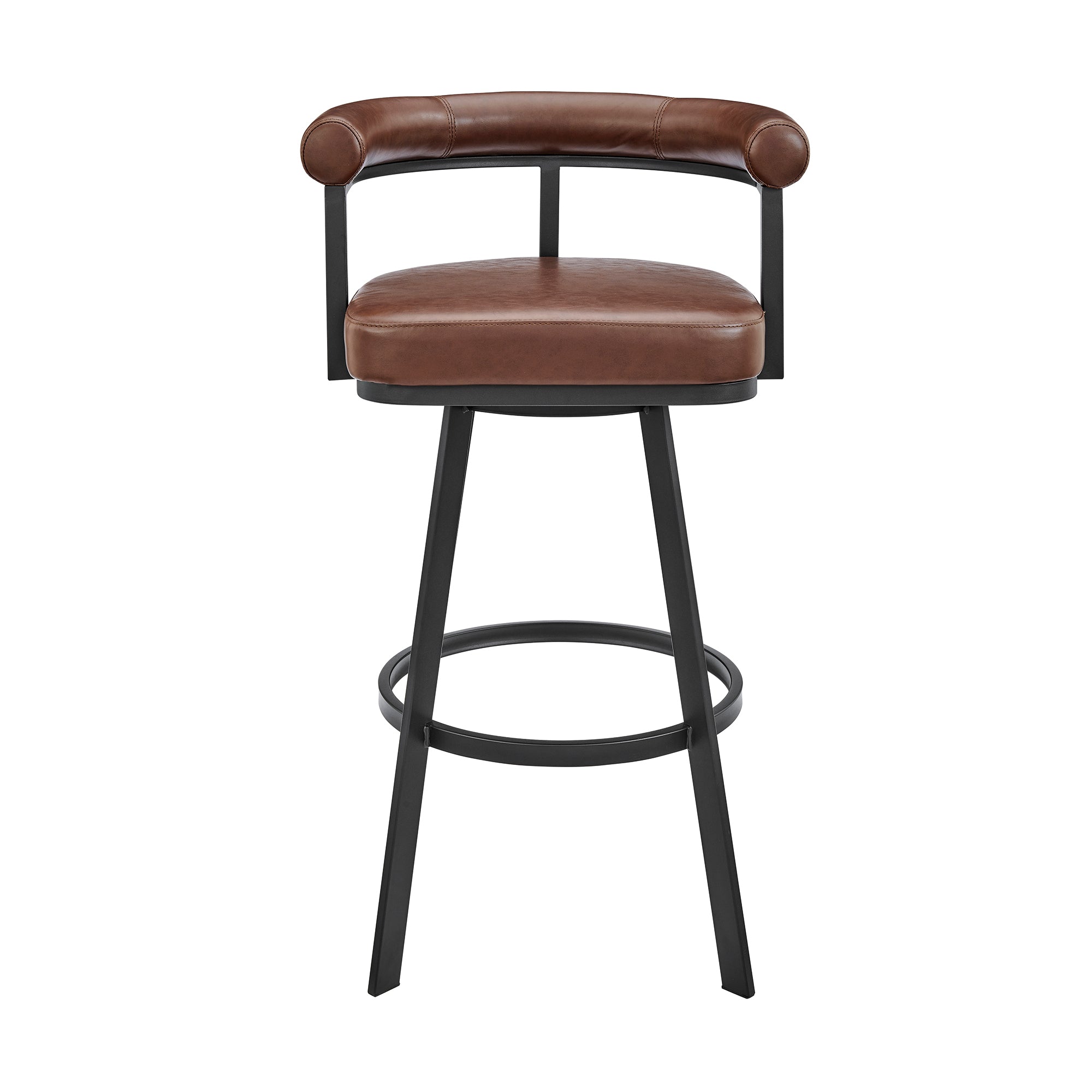 Magnolia 26" Swivel Counter Stool in Black Metal with Brown Faux Leather By Armen Living - Image 3