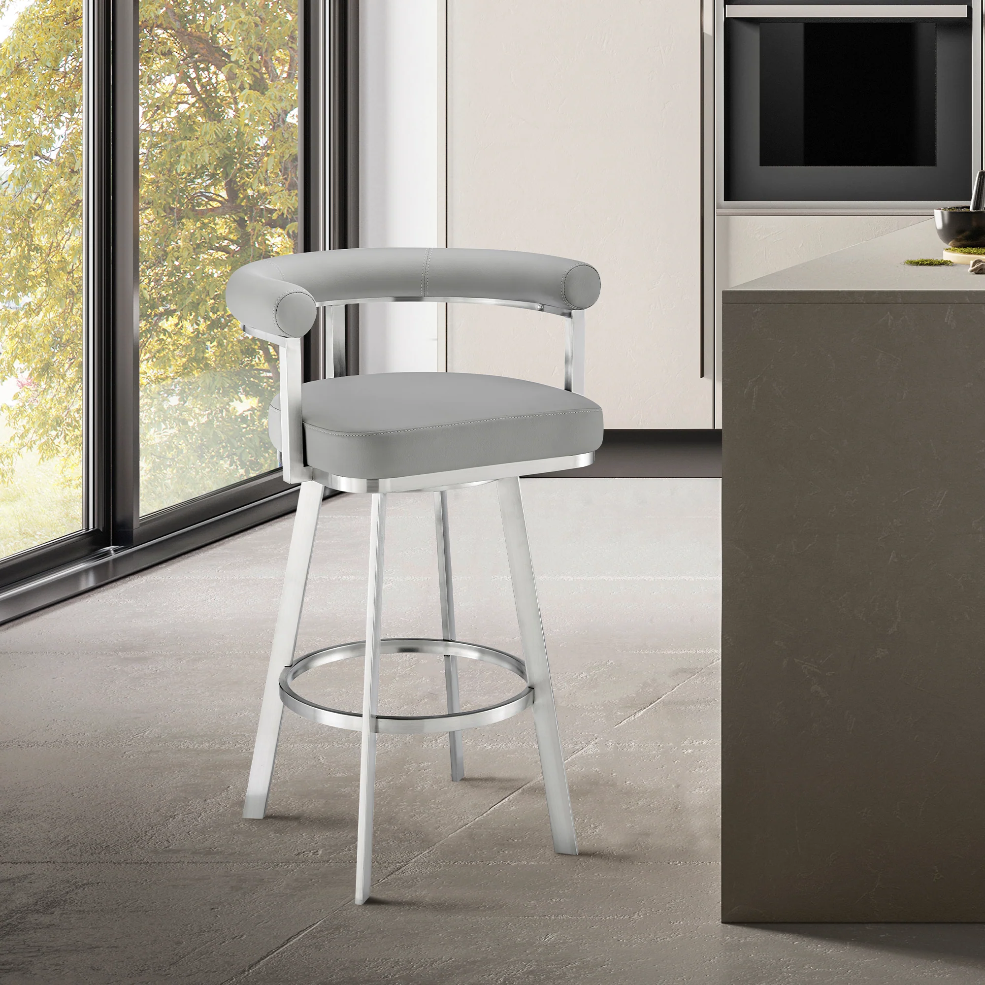 Magnolia 30" Swivel Bar Stool in Brushed Stainless Steel with Black Faux Leather By Armen Living - Image 10