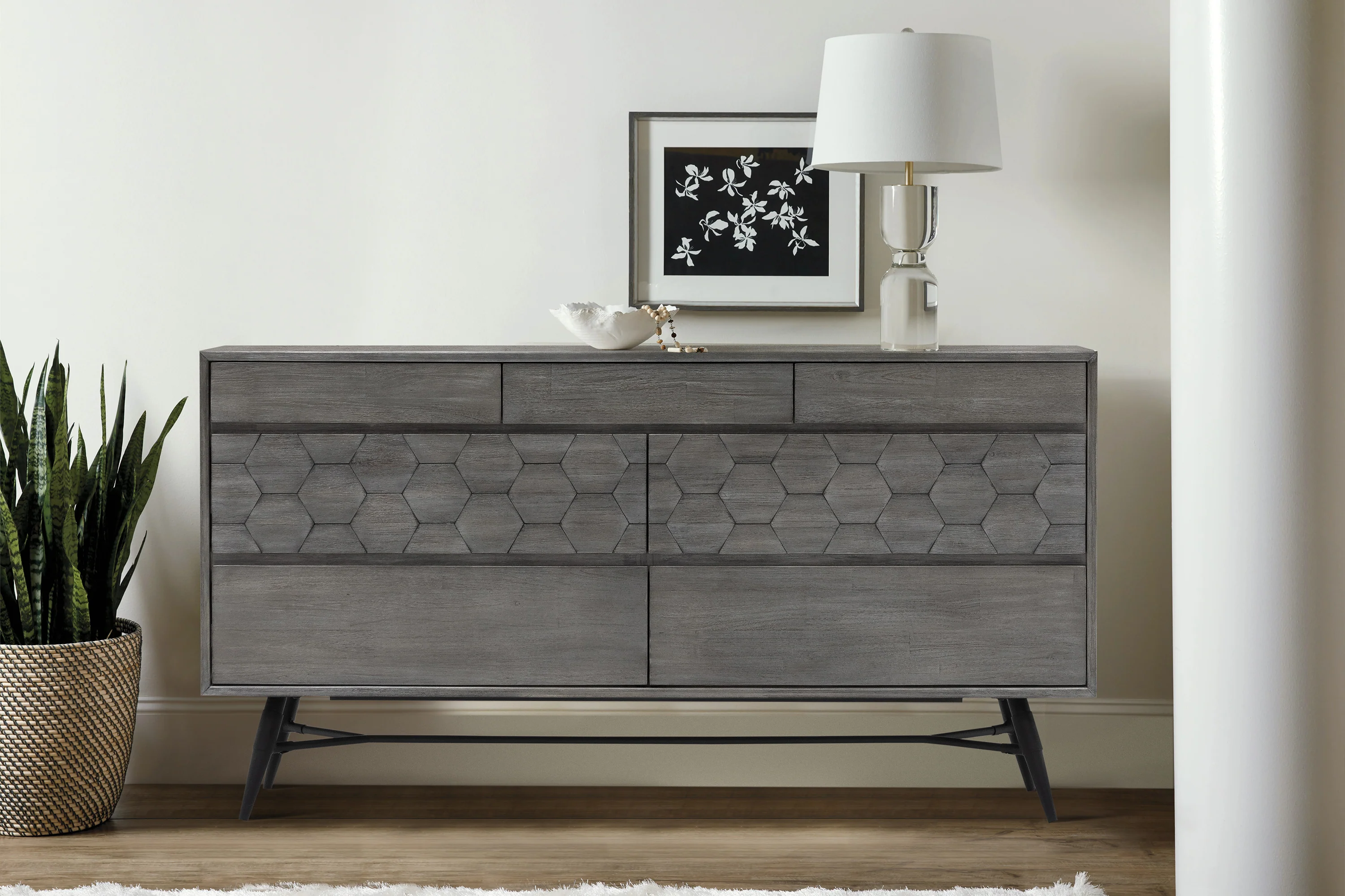 Makena 6 Drawer Dresser in Grey Acacia Wood By Armen Living