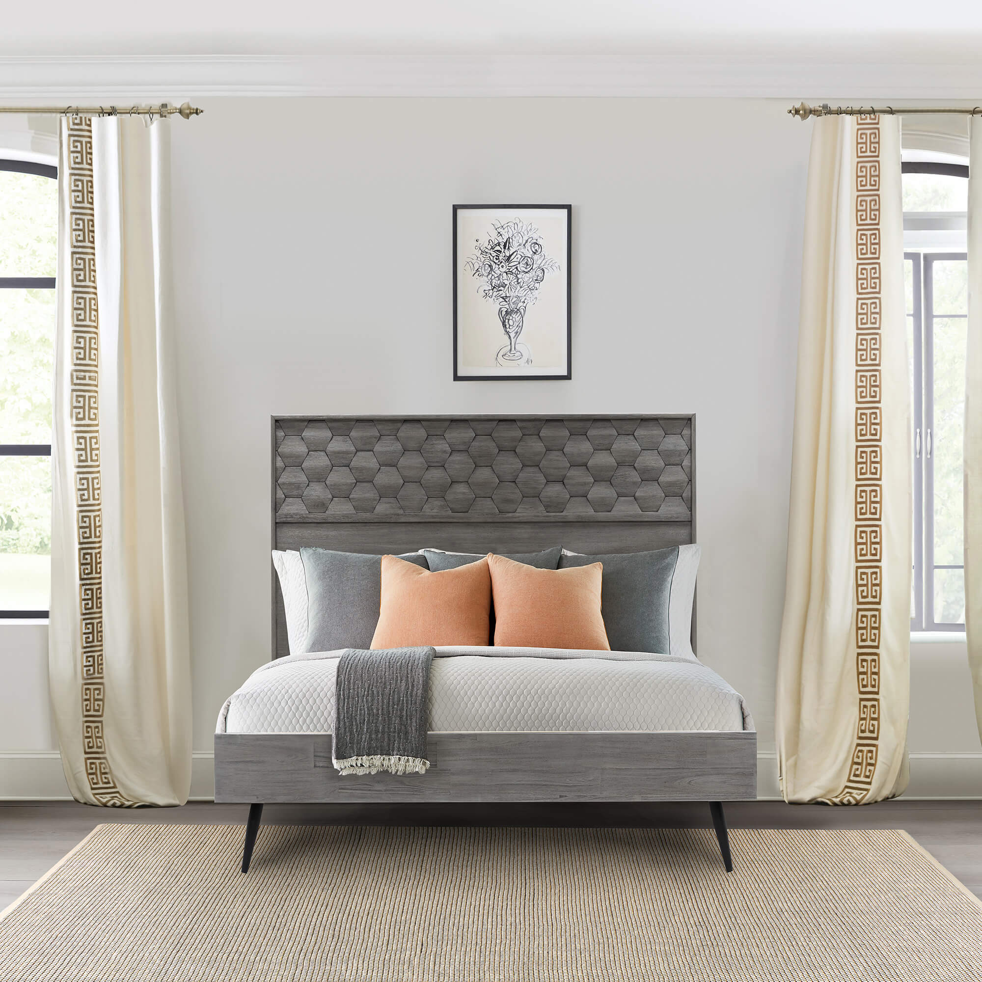 Makena Queen Platform Bed Frame in Grey Acacia Wood By Armen Living