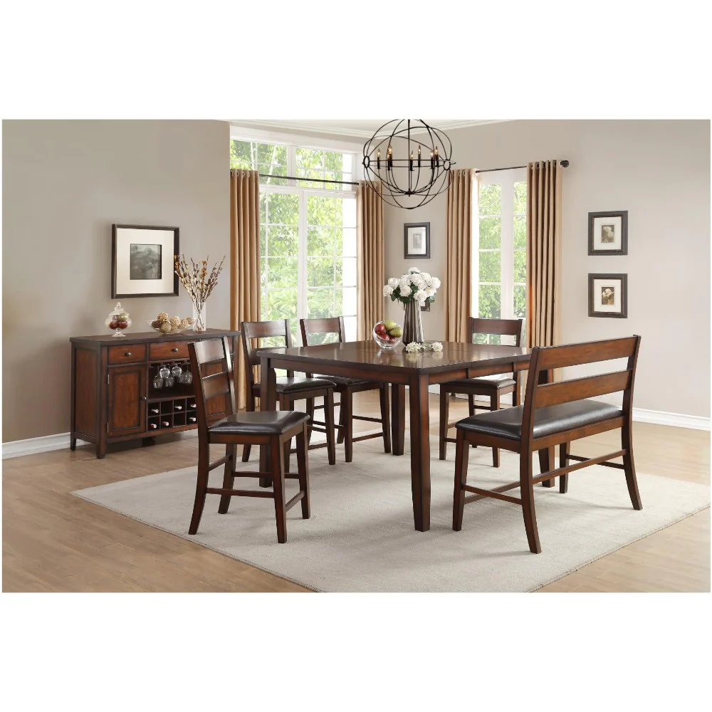Mango Veneer Counter Height Chairs With Splat Backs, Set of 2, Cherry By Benzara