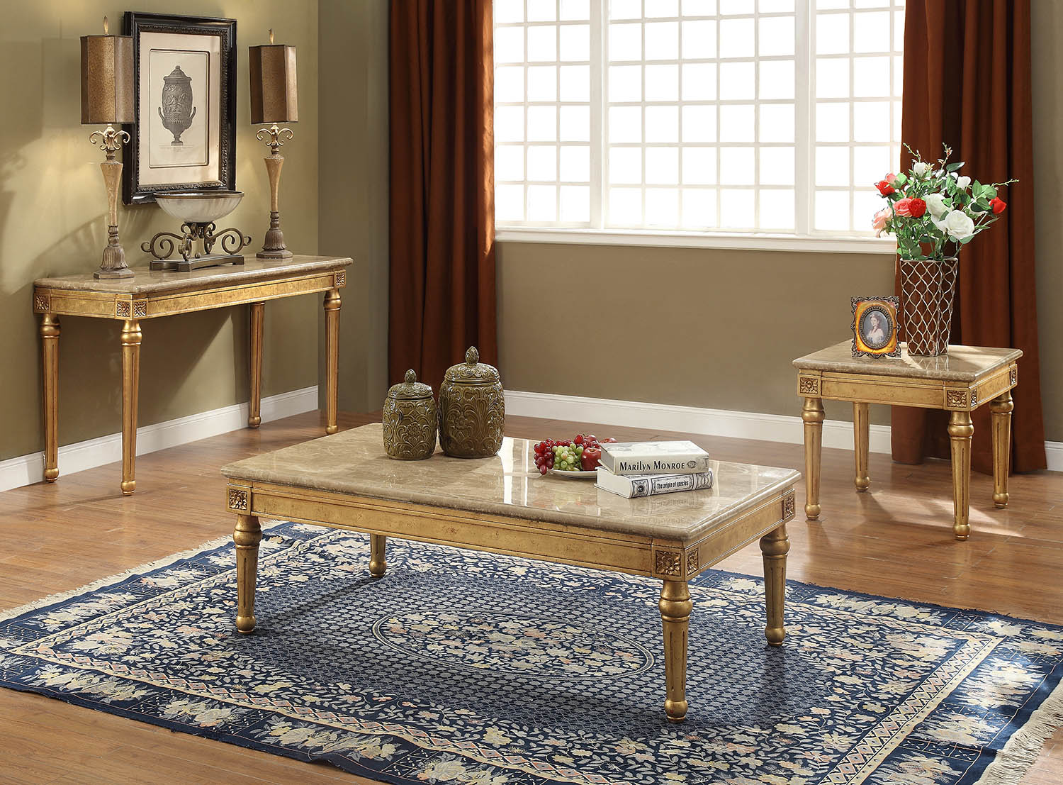 Marble Antique Gold Wood Coffee Table By Homeroots - Image 2