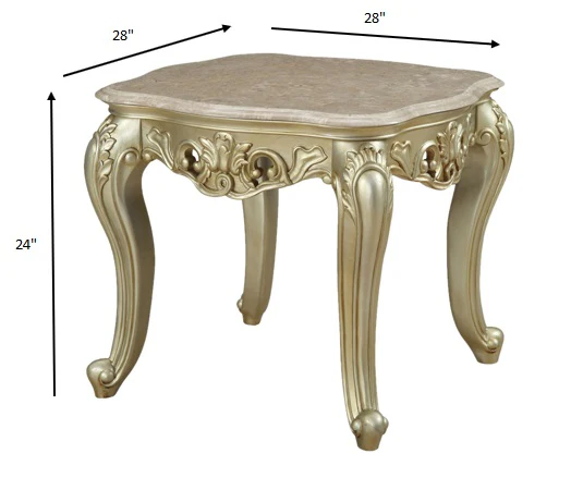Marble Antique White Wood PolyResin End Table By Homeroots - Image 4