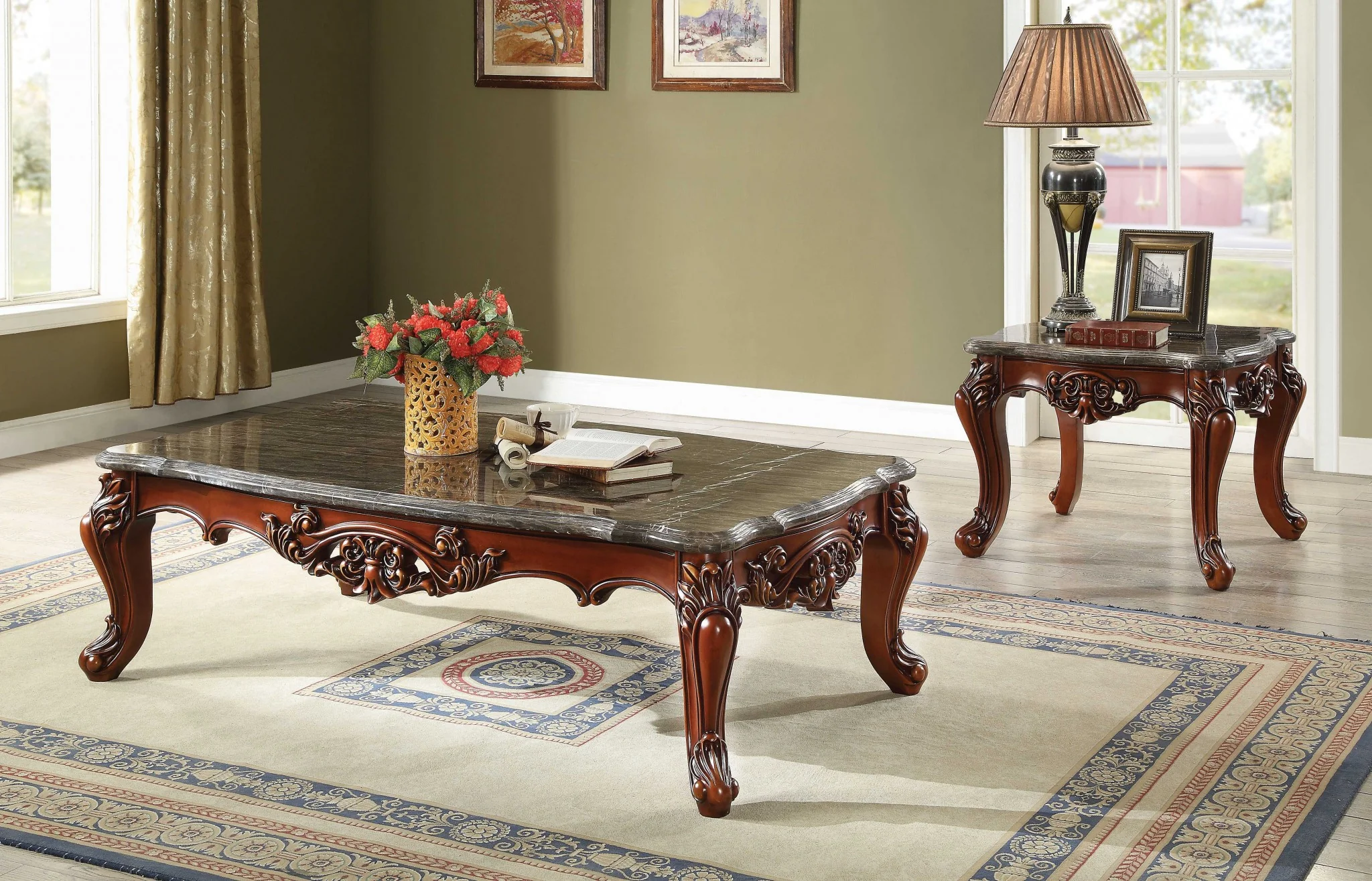 Marble Walnut Wood End Table By Homeroots - 347441 - Image 2