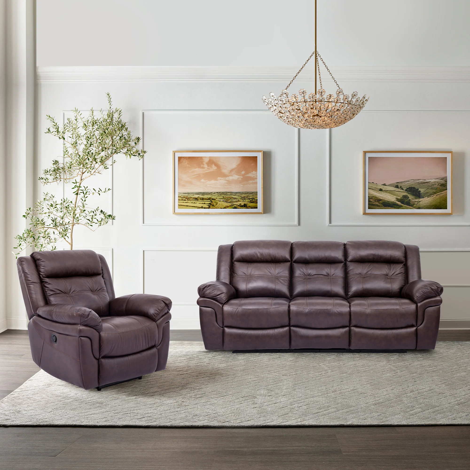 Marcel Manual Reclining Sofa in Dark Brown Leather By Armen Living - Image 3