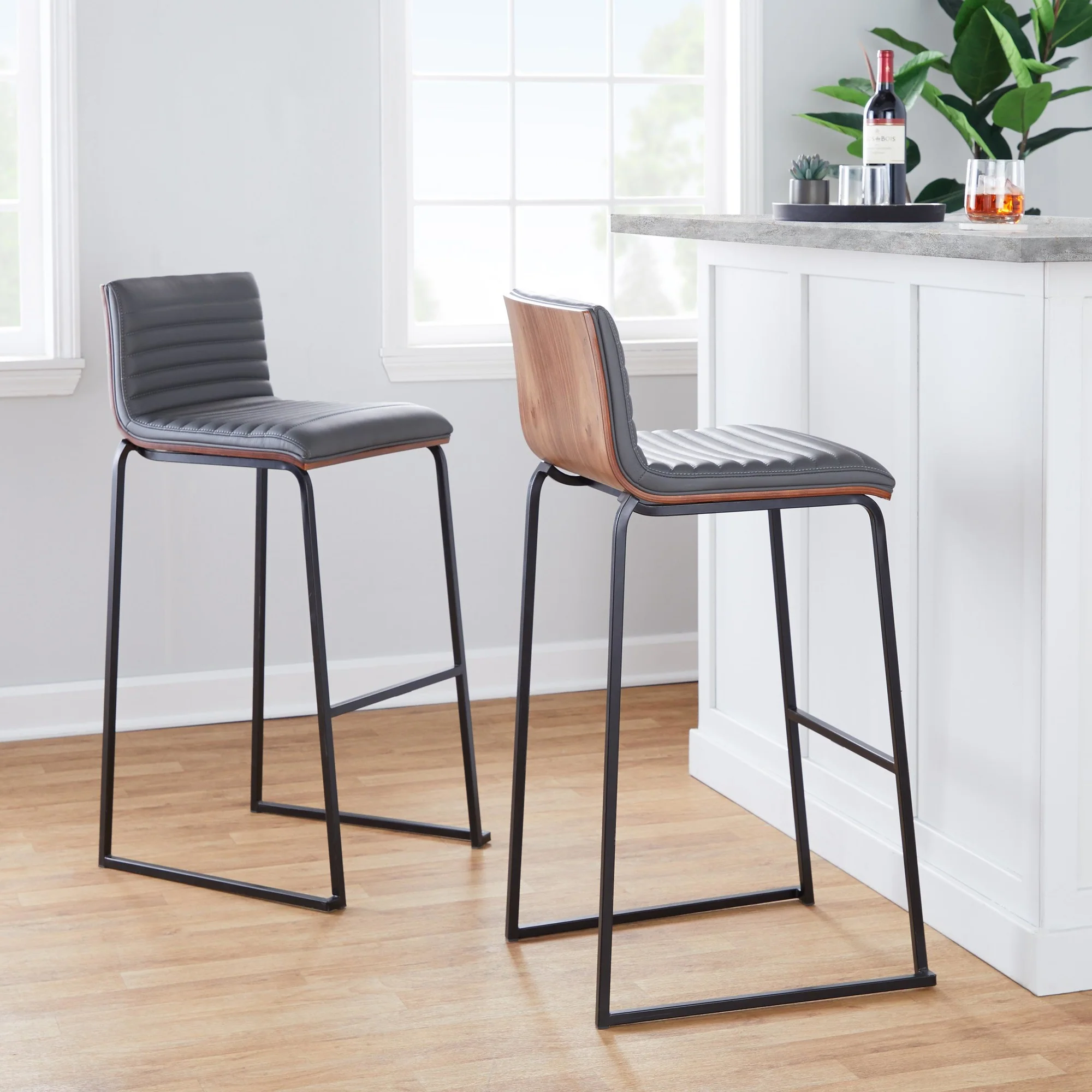 Mason Mara 30" Fixed-Height Barstool - Set of 2 Gray By LumiSource