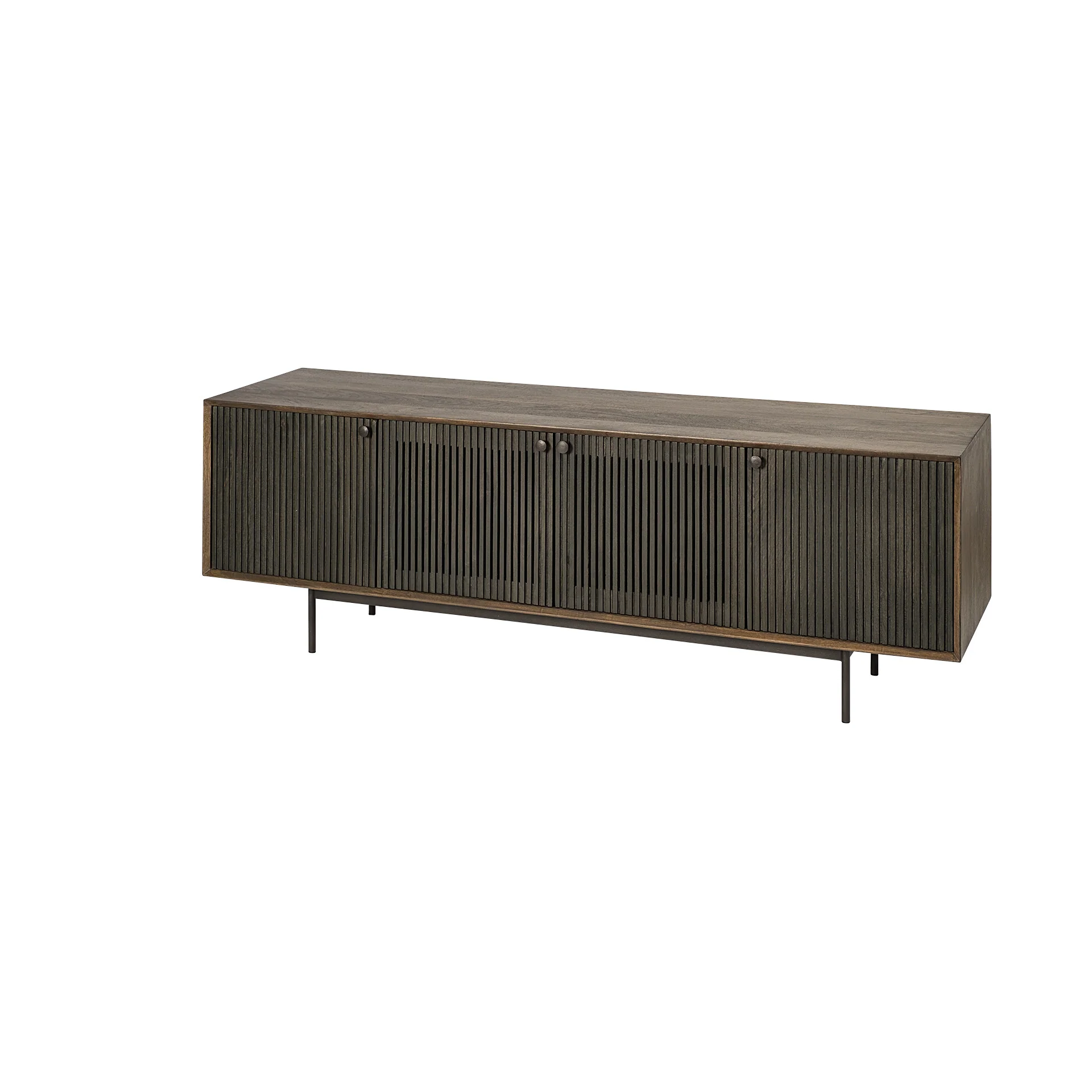 Medium Brown Mango Wood Finish TV Stand Media Console With 4 Doors By Homeroots