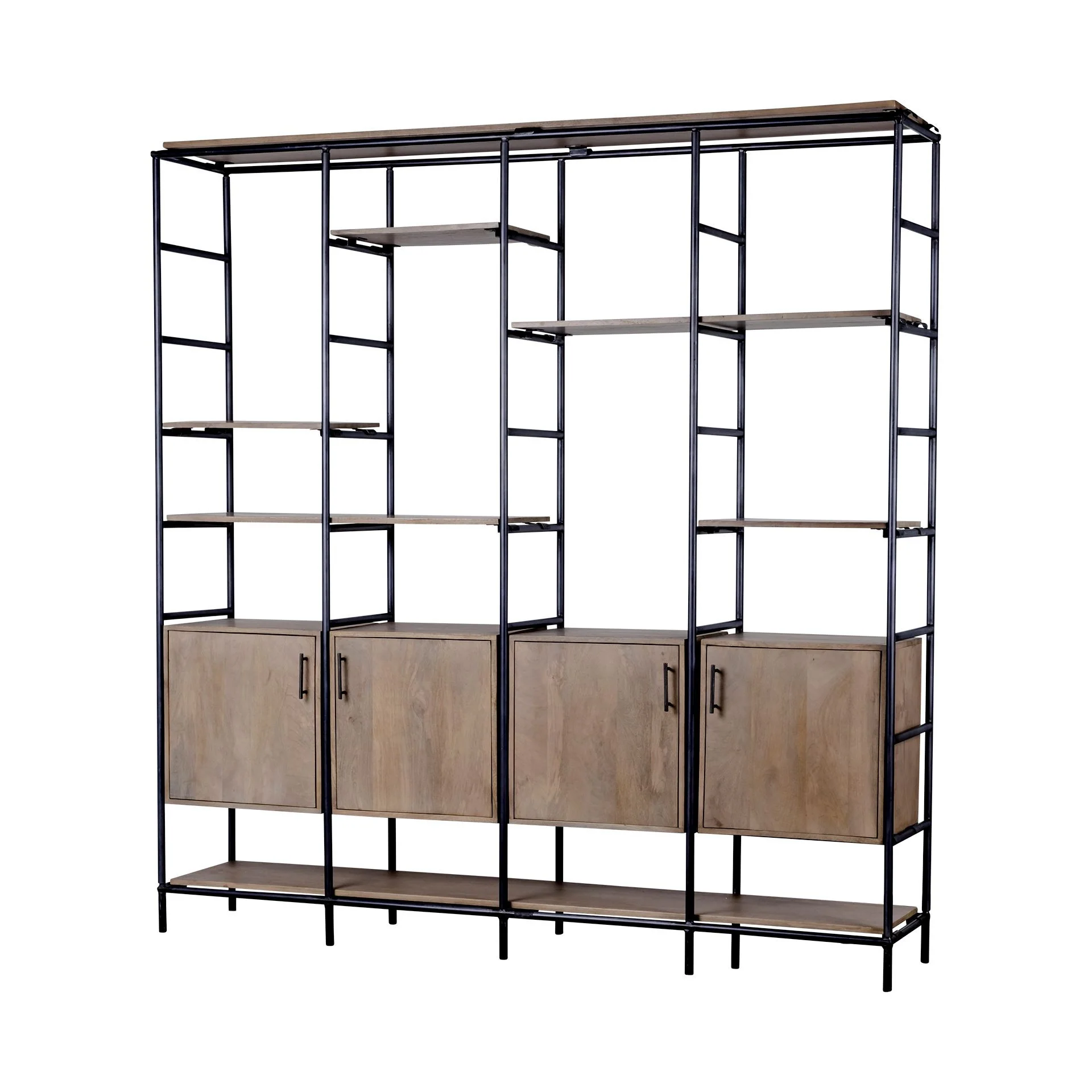 Medium Brown Wood and Metal Multi Shelves Shelving Unit By Homeroots
