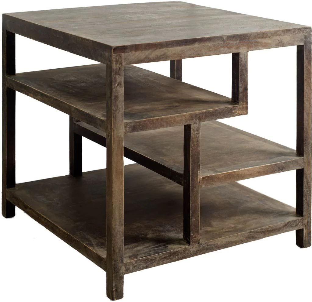 Medium Brown Wooden Square Top End Table with Multi-Shelf By Homeroots