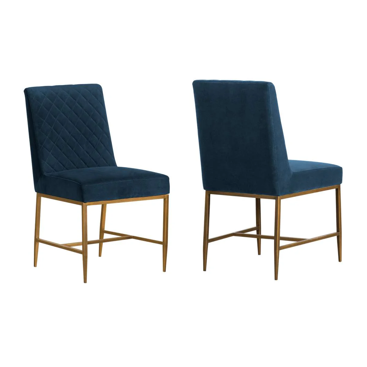 Memphis Blue Velvet and Antique Brass Accent Dining Chair- Set of 2 By Armen Living