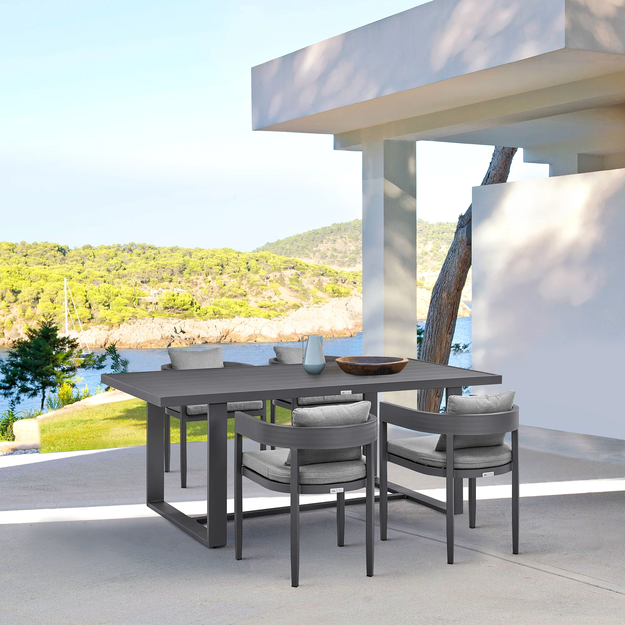 Menorca Outdoor Patio 5-Piece Dining Table Set in Aluminum with Gray Cushions By Armen Living