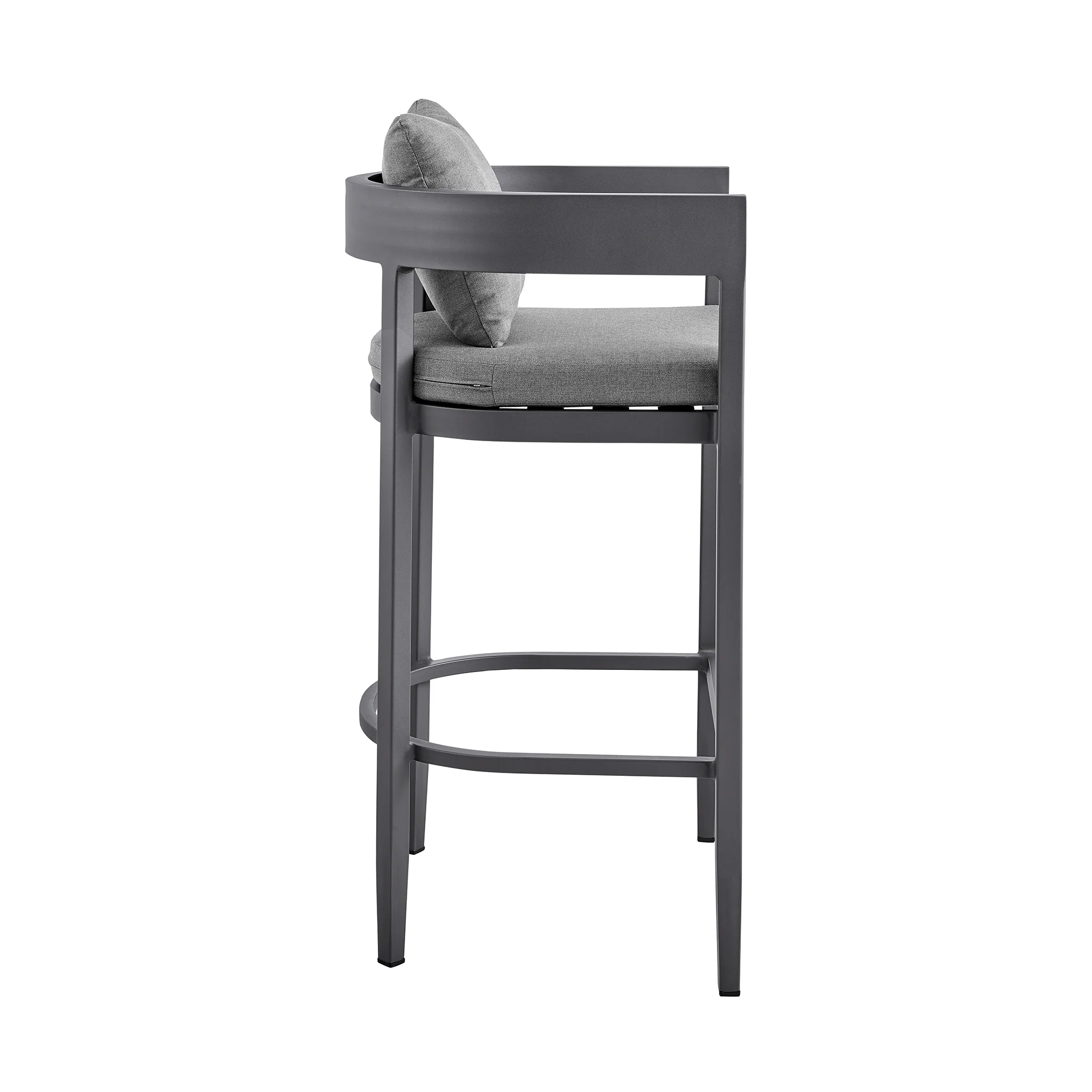 Menorca Outdoor Patio Counter Height Bar Stool in Aluminum with Gray Cushions By Armen Living - Image 5
