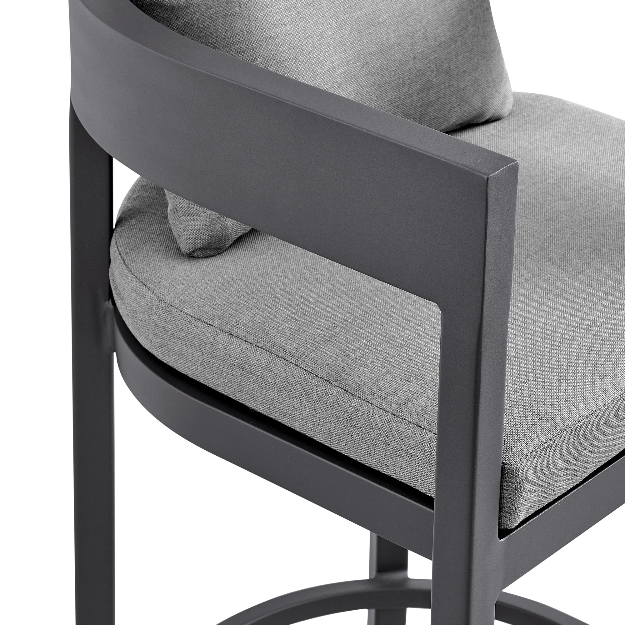 Menorca Outdoor Patio Counter Height Bar Stool in Aluminum with Gray Cushions By Armen Living - Image 8
