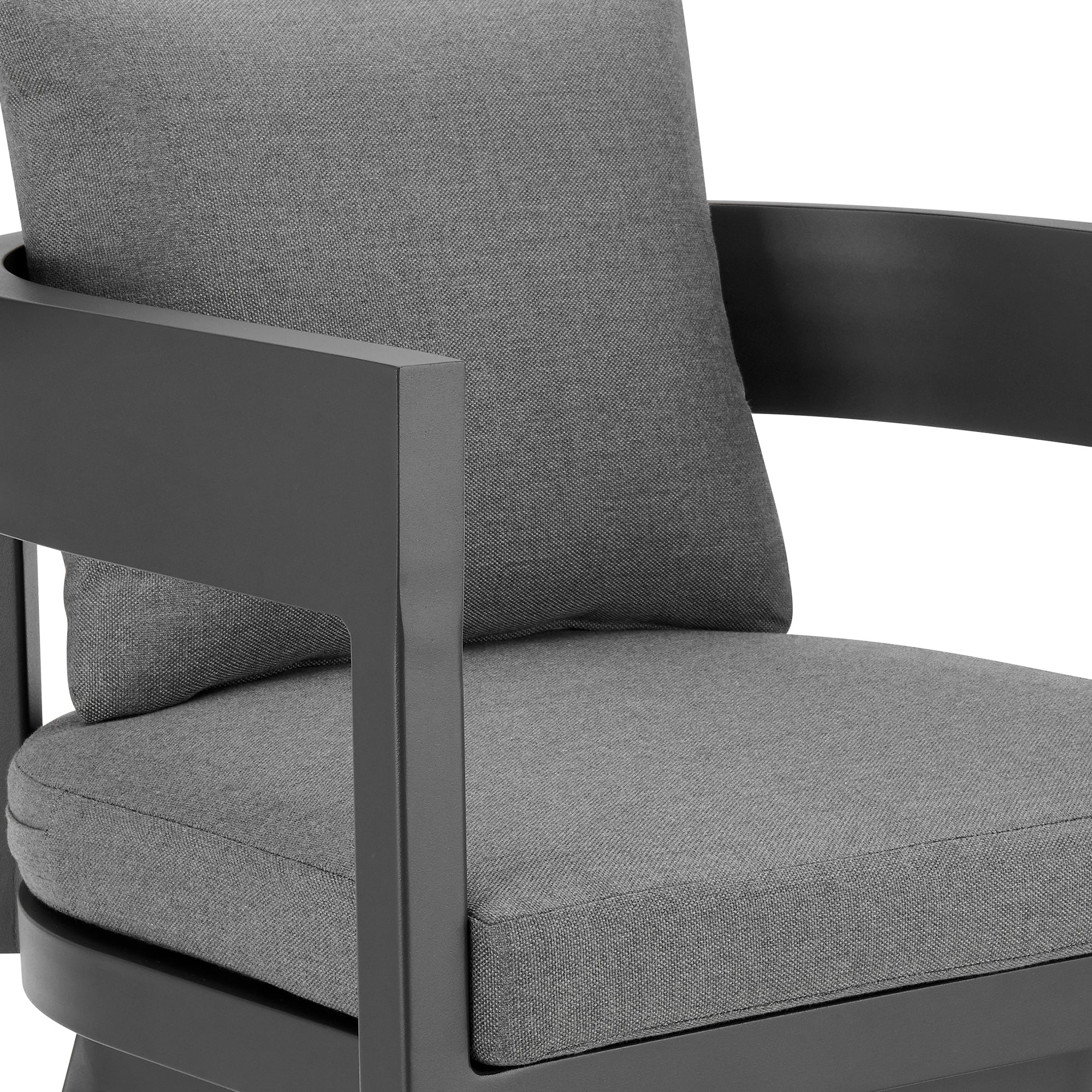 Menorca Outdoor Patio Swivel Counter Stool in Aluminum with Gray Cushions By Armen Living - Image 6