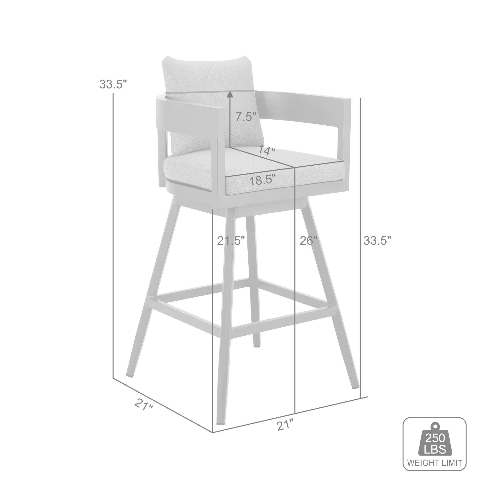 Menorca Outdoor Patio Swivel Counter Stool in Aluminum with Gray Cushions By Armen Living - Image 8