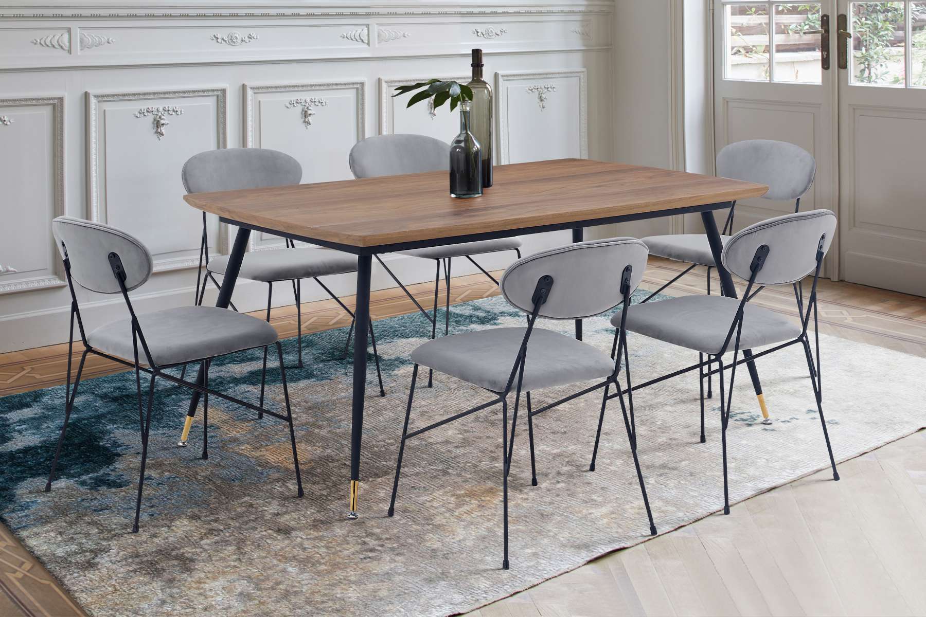 Messina and Alice Gray Velvet 7 Piece Rectangular Dining Set By Armen Living