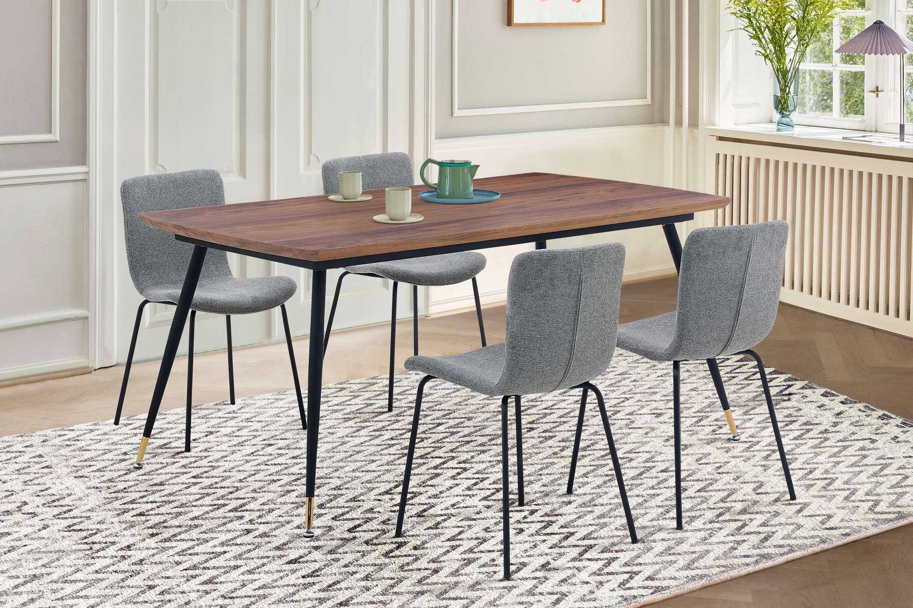 Messina and Gillian Light Gray Fabric 5 Piece Rectangular Dining Set By Armen Living