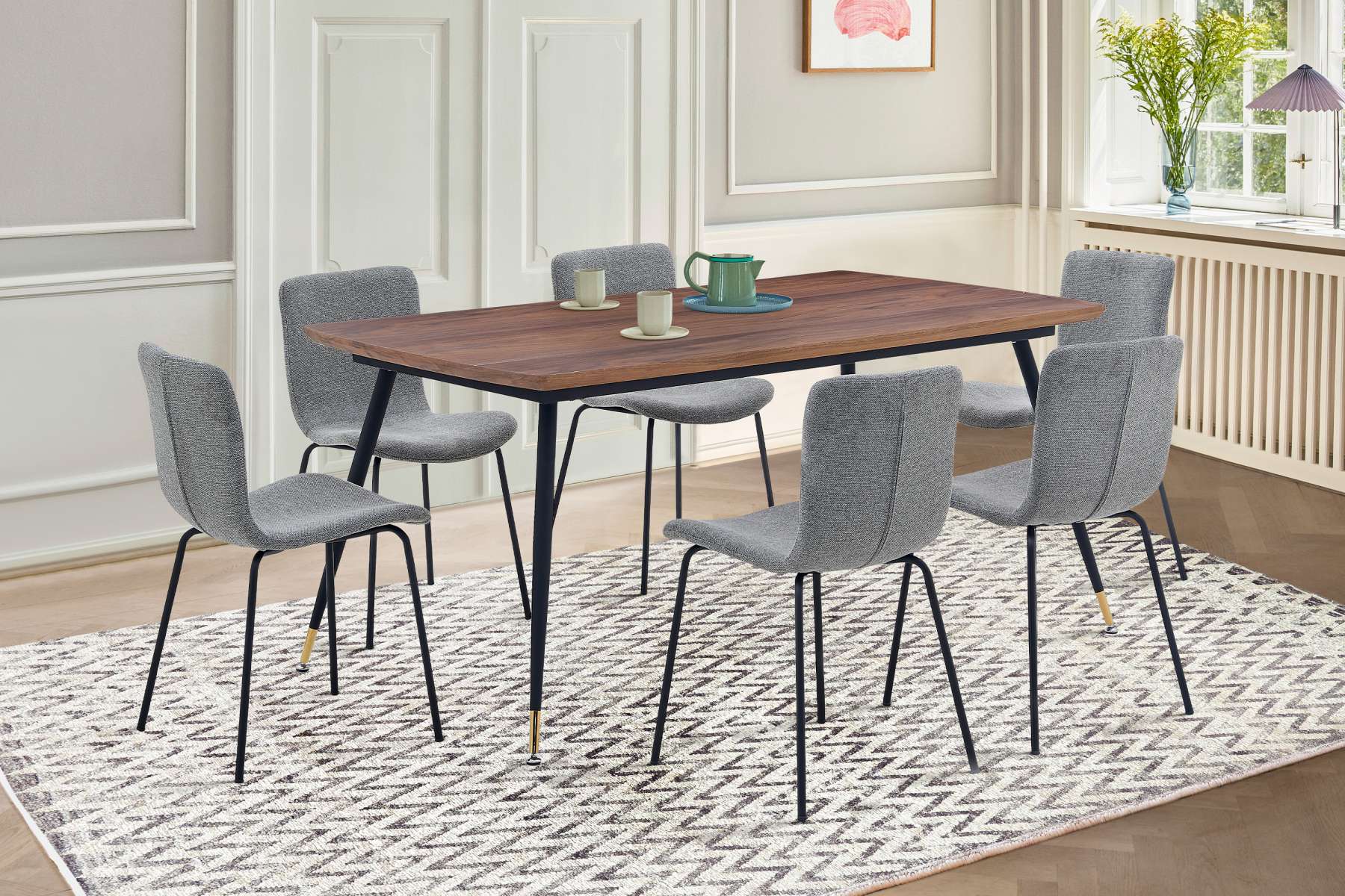 Messina and Gillian Light Gray Fabric 7 Piece Rectangular Dining Set By Armen Living
