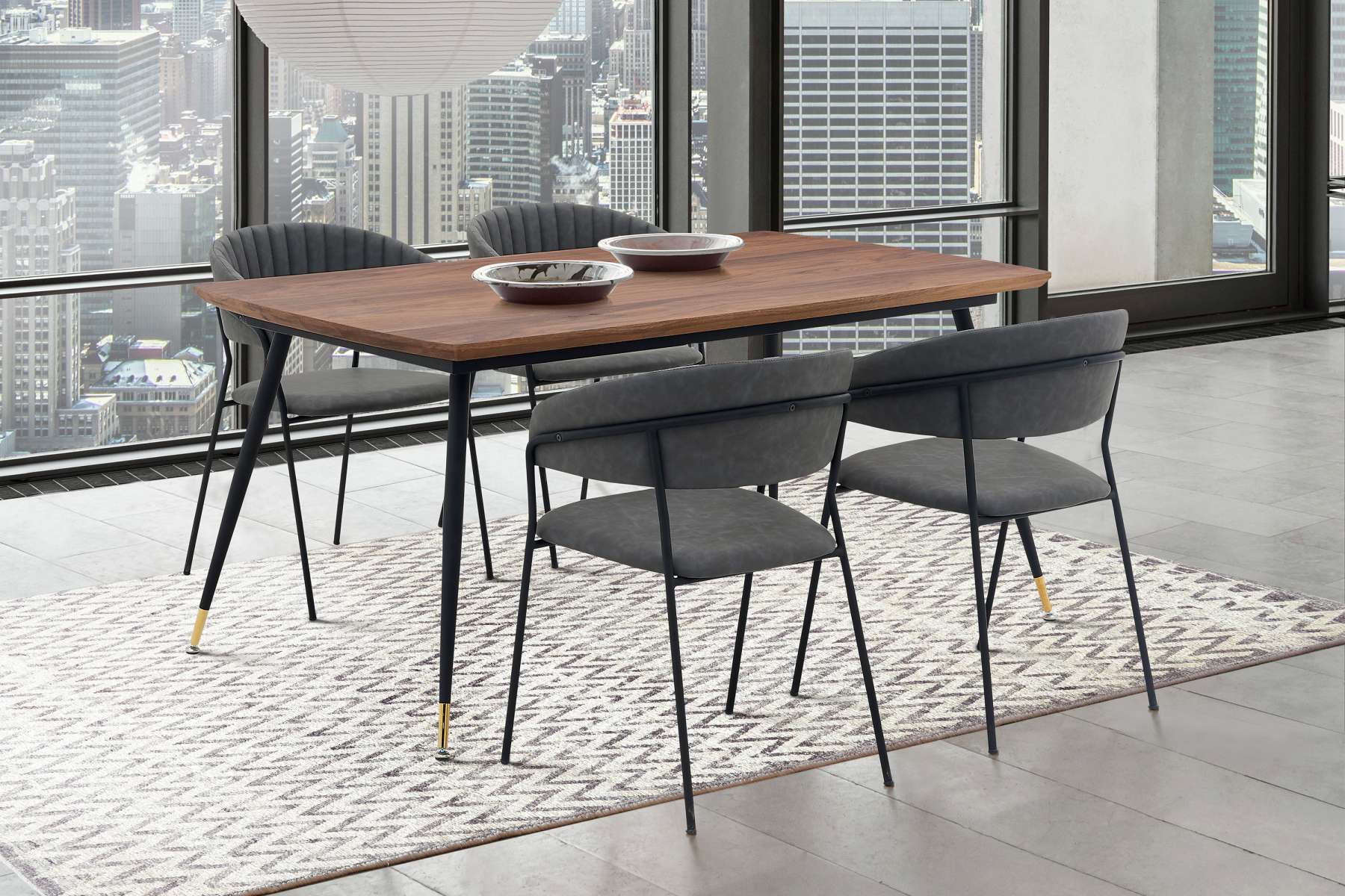 Messina and Nara Gray Faux Leather 5 Piece Rectangular Dining Set By Armen Living