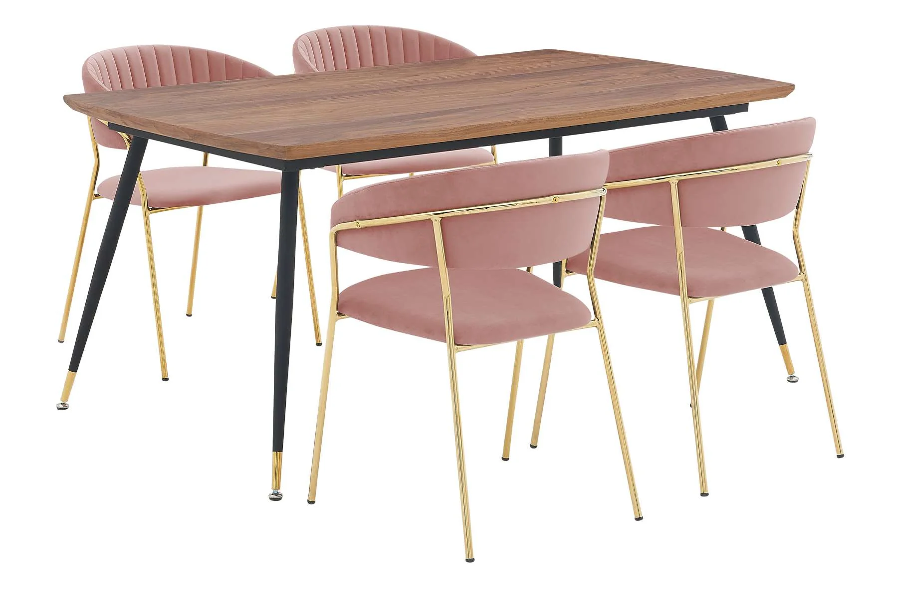 Messina and Nara Pink Velvet 5 Piece Rectangular Dining Set By Armen Living
