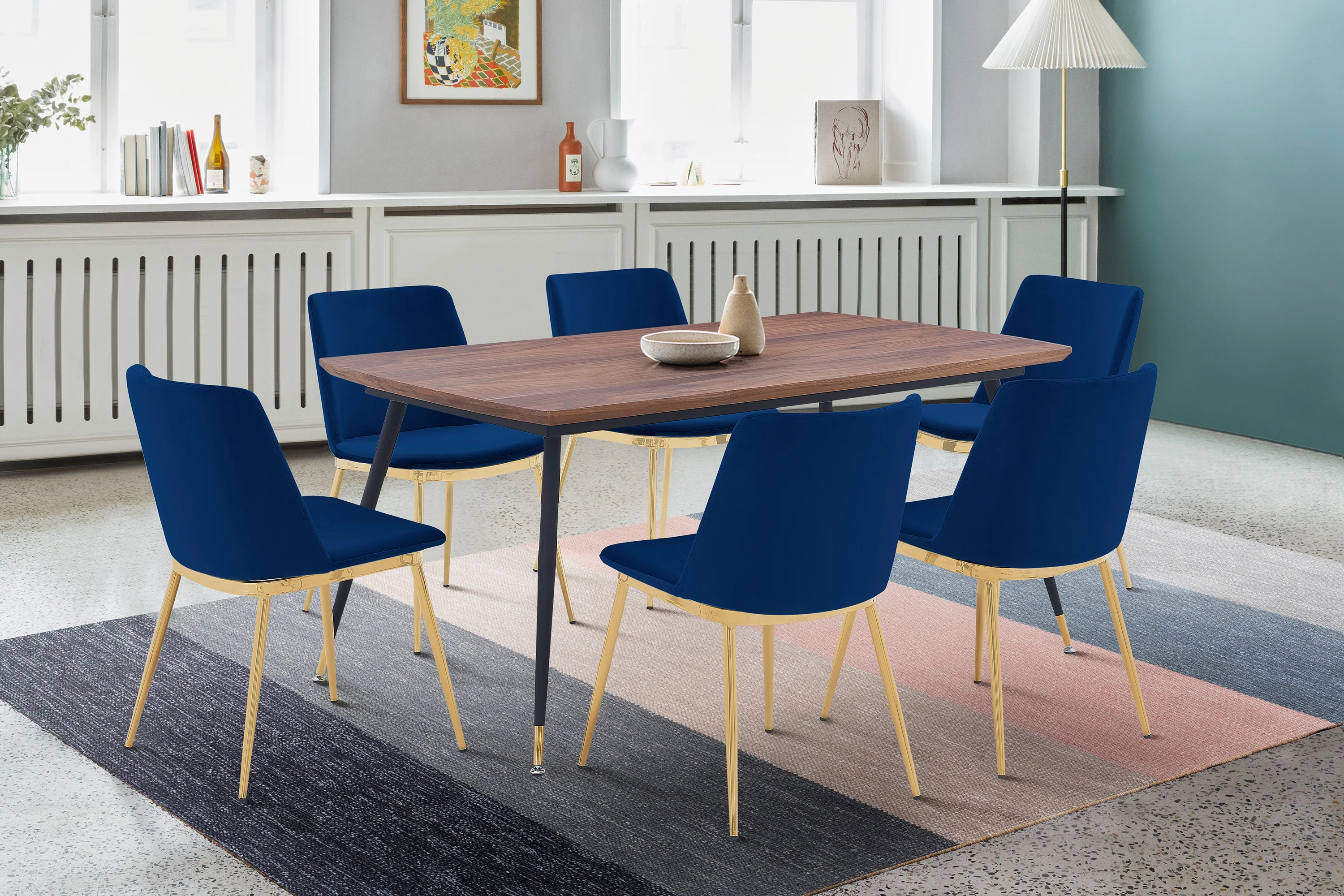 Messina Blue Velvet 7 Piece Rectangular Dining Set By Armen Living
