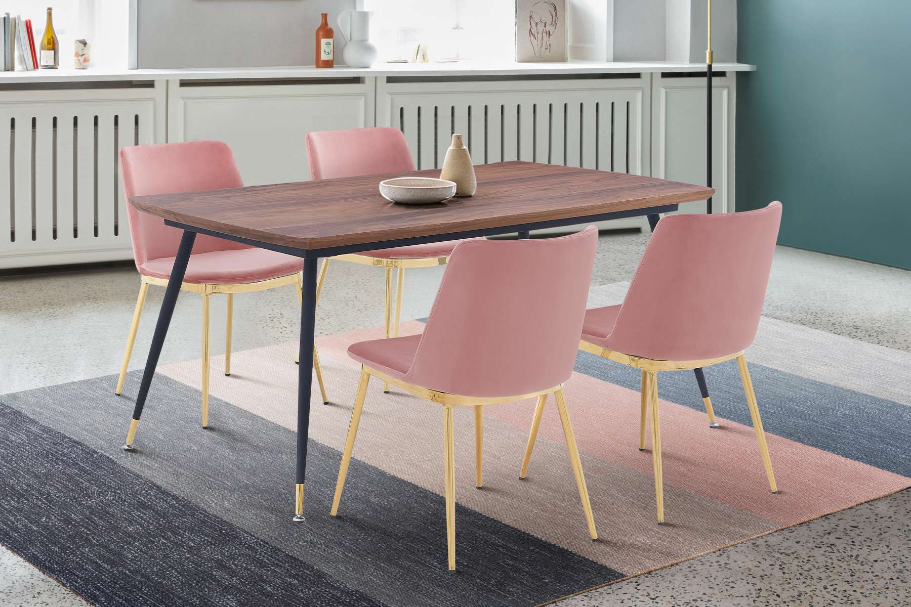 Messina Pink Velvet 5 Piece Rectangular Dining Set By Armen Living